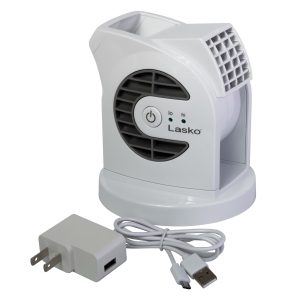 Lasko MyCool Mini USB 2- Speed Desk Fan with USB Cable and AC Adapter, D300, White