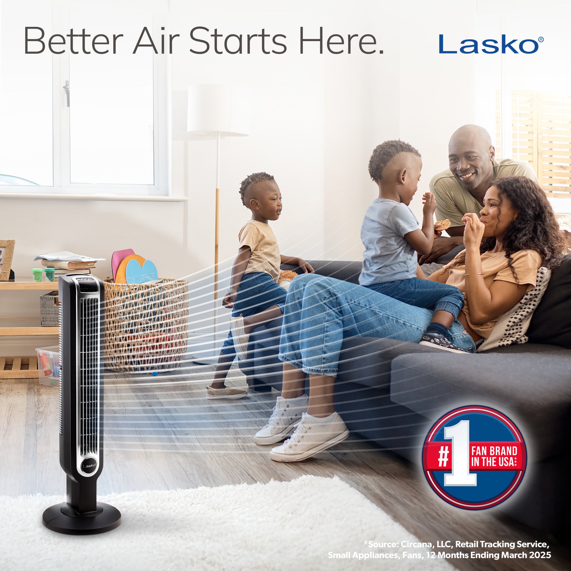 Lasko 36" 3-Speed Oscillating Tower Fan with Remote Control and Timer, 2511, Black - Image 2