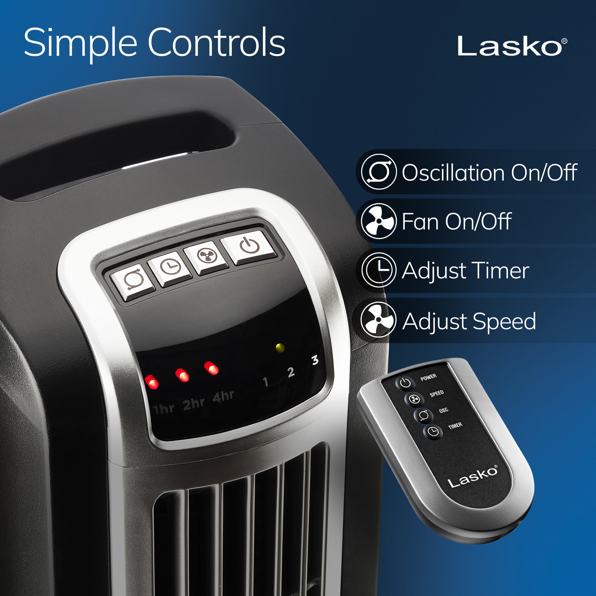 Lasko 36" 3-Speed Oscillating Tower Fan with Remote Control and Timer, 2511, Black - Image 3