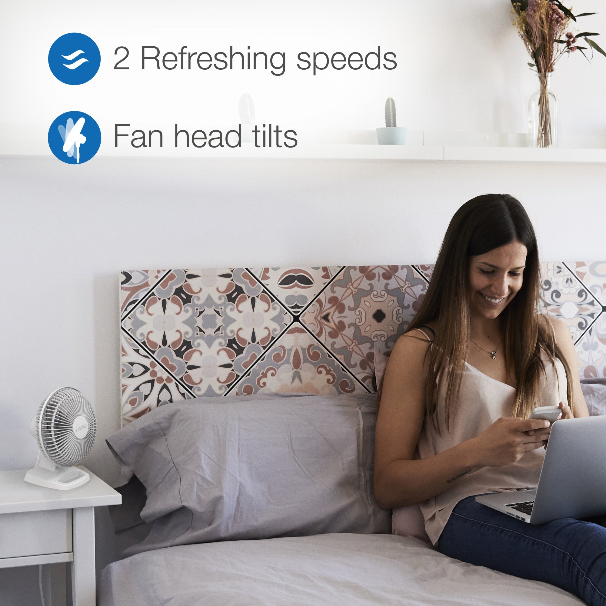 Lasko 6" 2-Speed Personal Table Fan with Storage Tray, 2002W, White - Image 4