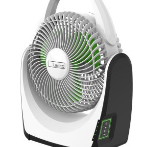Lasko 17" 5-Speed Portable Battery Fan with 18V Lithium Ion Battery and Adapter, RB200, White