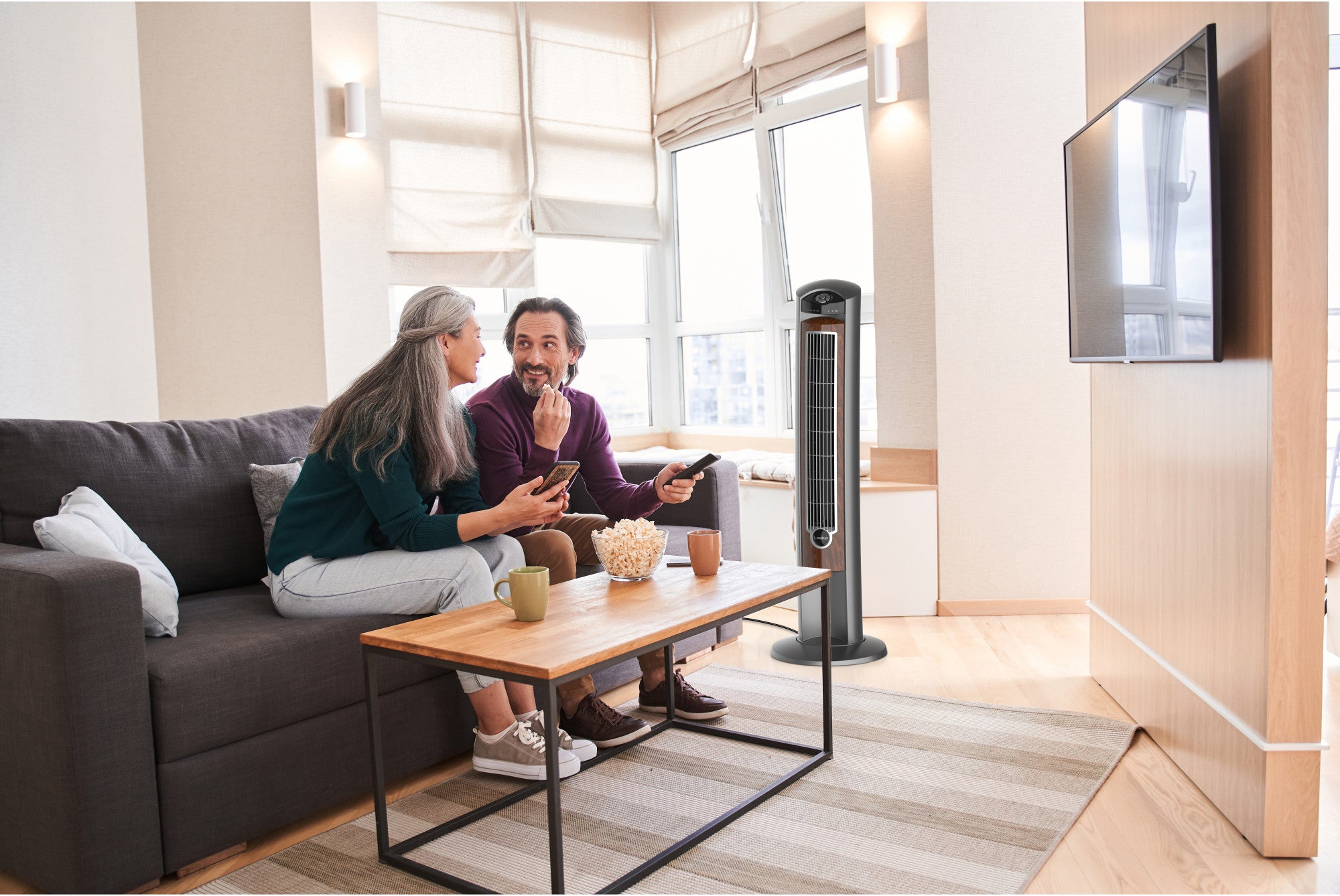 Lasko 42" Wind Curve Tower Fan with Ionizer and Remote, 2554, Gray/Woodgrain - Image 13