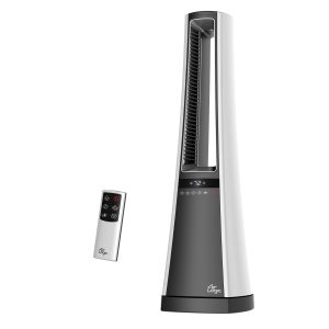Lasko 1500W Oscillating Bladeless Tower Space Heater with Remote and Timer, AW300, White/Gray