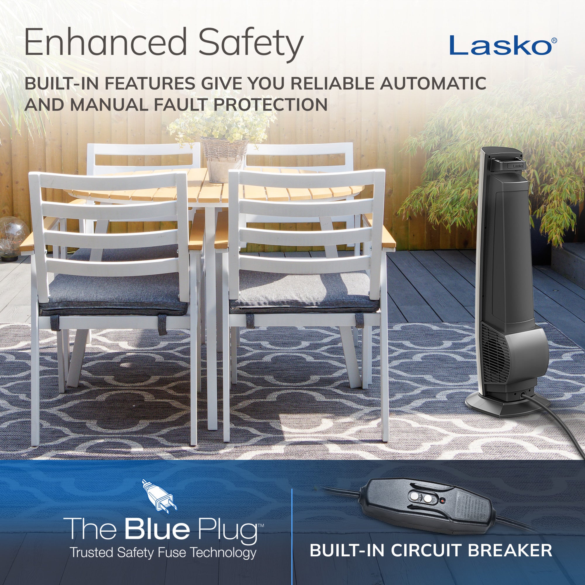 Lasko 42" 4-Speed Oscillating Outdoor Tower Fan with 10-Foot Power Cord, YF202, Gray - Image 6