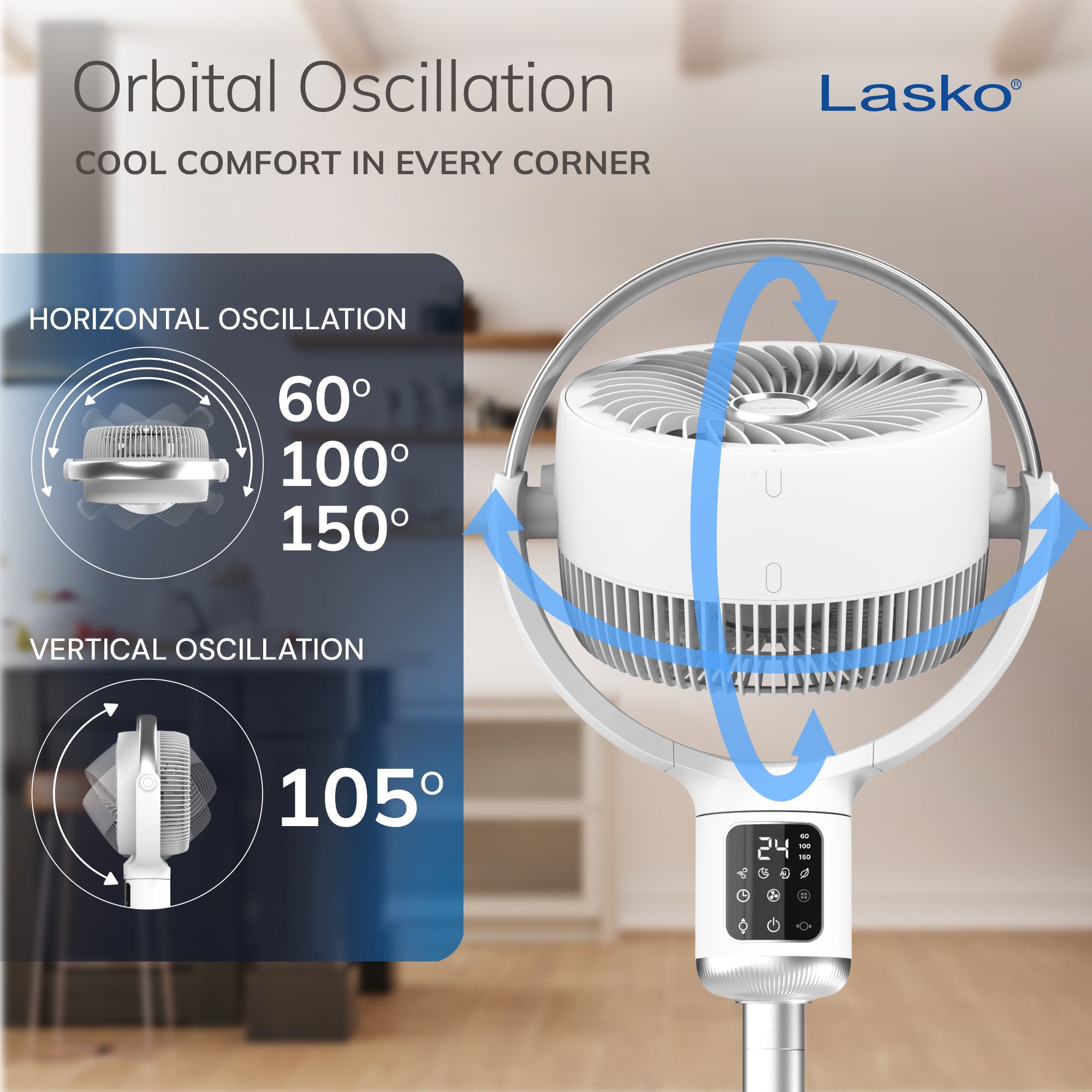 Lasko APDC301 Whirlwind Orbital Motion 24-Speed Pedestal Fan with Remote: White - Image 3