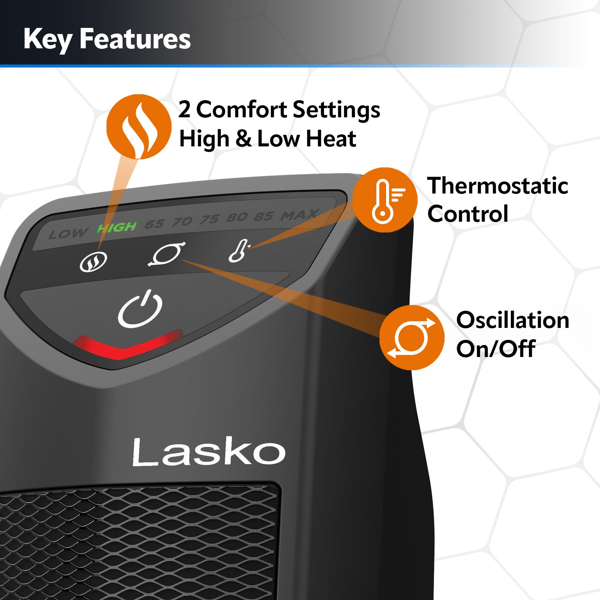 Lasko 1500W Electric 14" Personal Oscillating Ceramic Tower Space Heater, CT14320, Black - Image 3