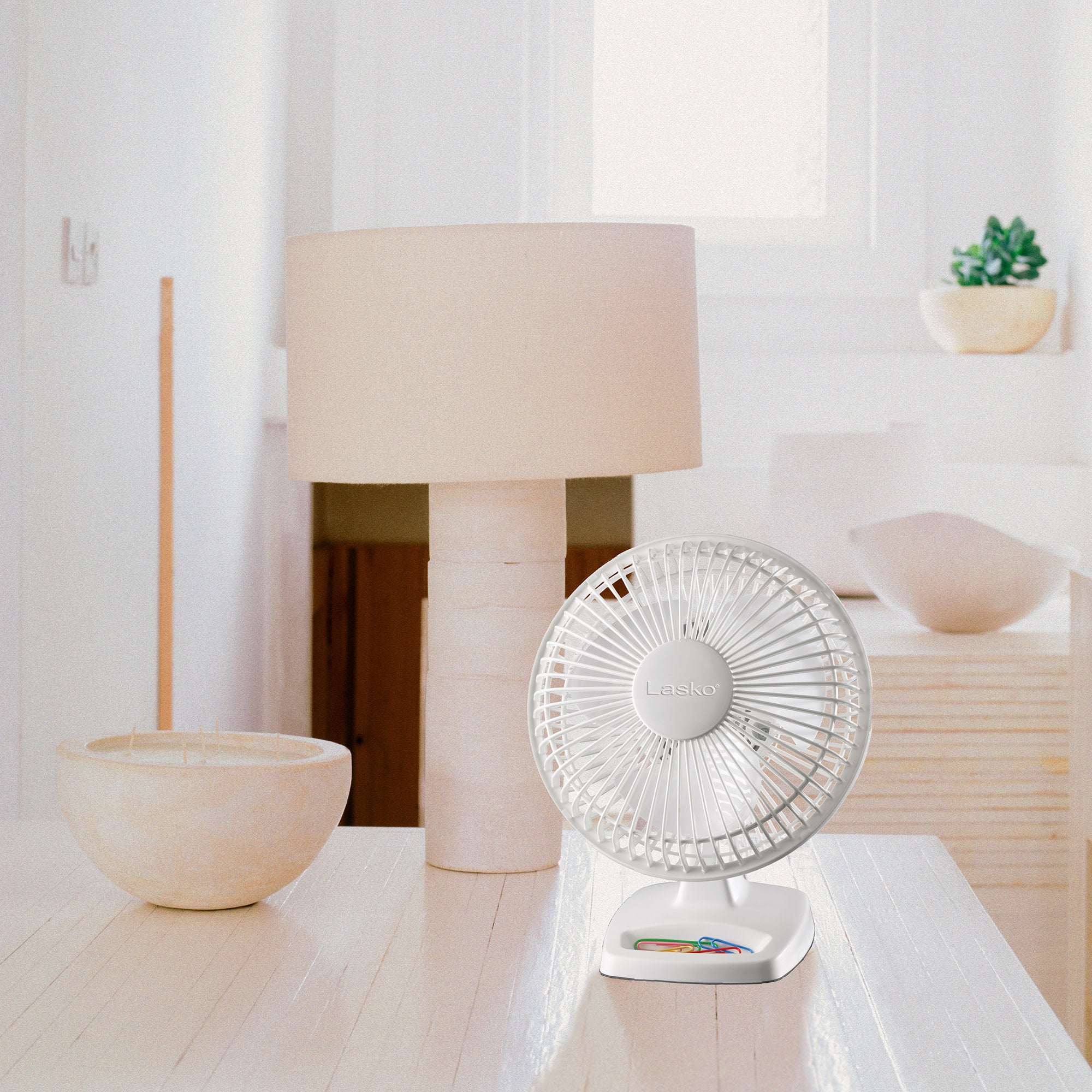 Lasko 6" 2-Speed Personal Table Fan with Storage Tray, 2002W, White - Image 10