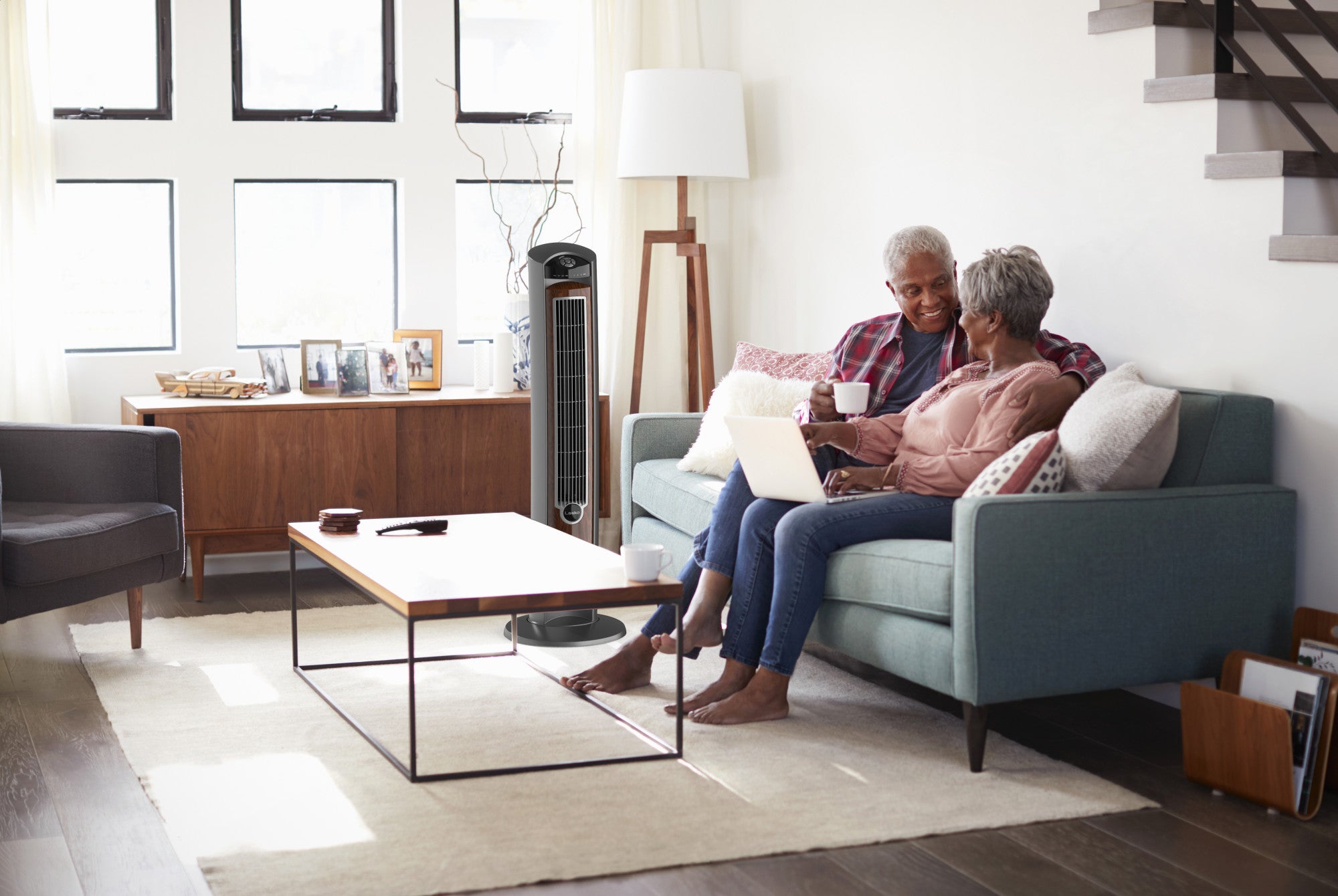 Lasko 42" Wind Curve Tower Fan with Ionizer and Remote, 2554, Gray/Woodgrain - Image 11