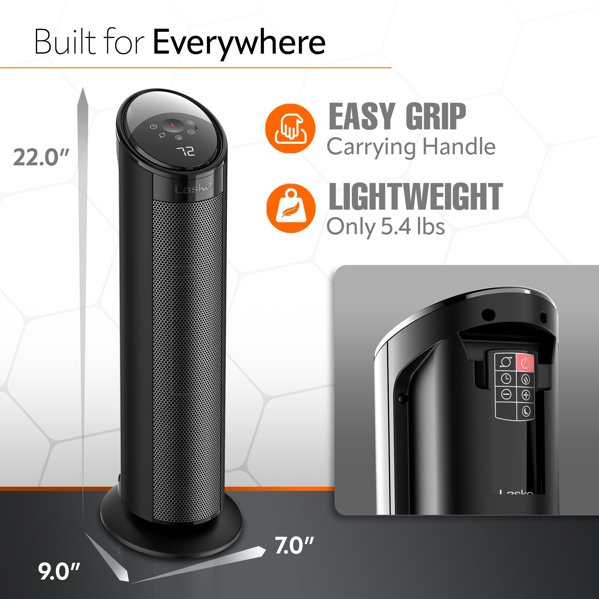 Lasko 22" Ceramic Tower Space Heater with Timer and Remote, CT22495, Black - Image 5