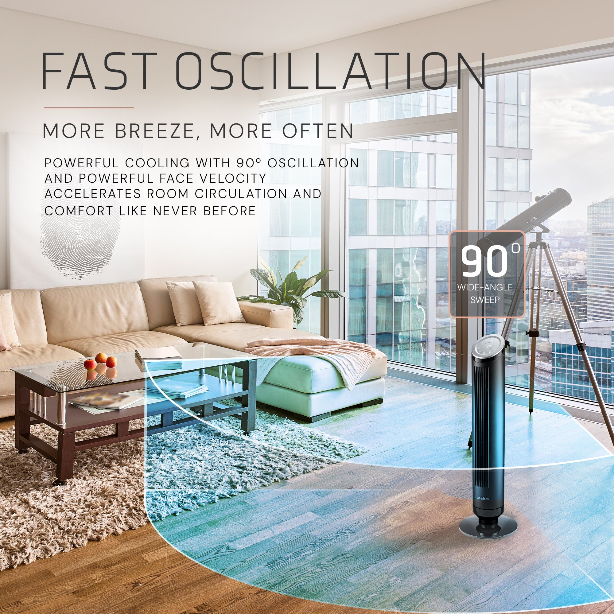 Lasko Summit Ascend OST100 36" Oscillating Tower Fan with Remote Control: Black - Image 7