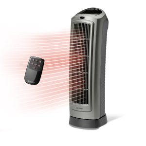 Lasko 1500W Electric Portable Oscillating Ceramic Space Heater Tower with Digital Display, 5538, Gray