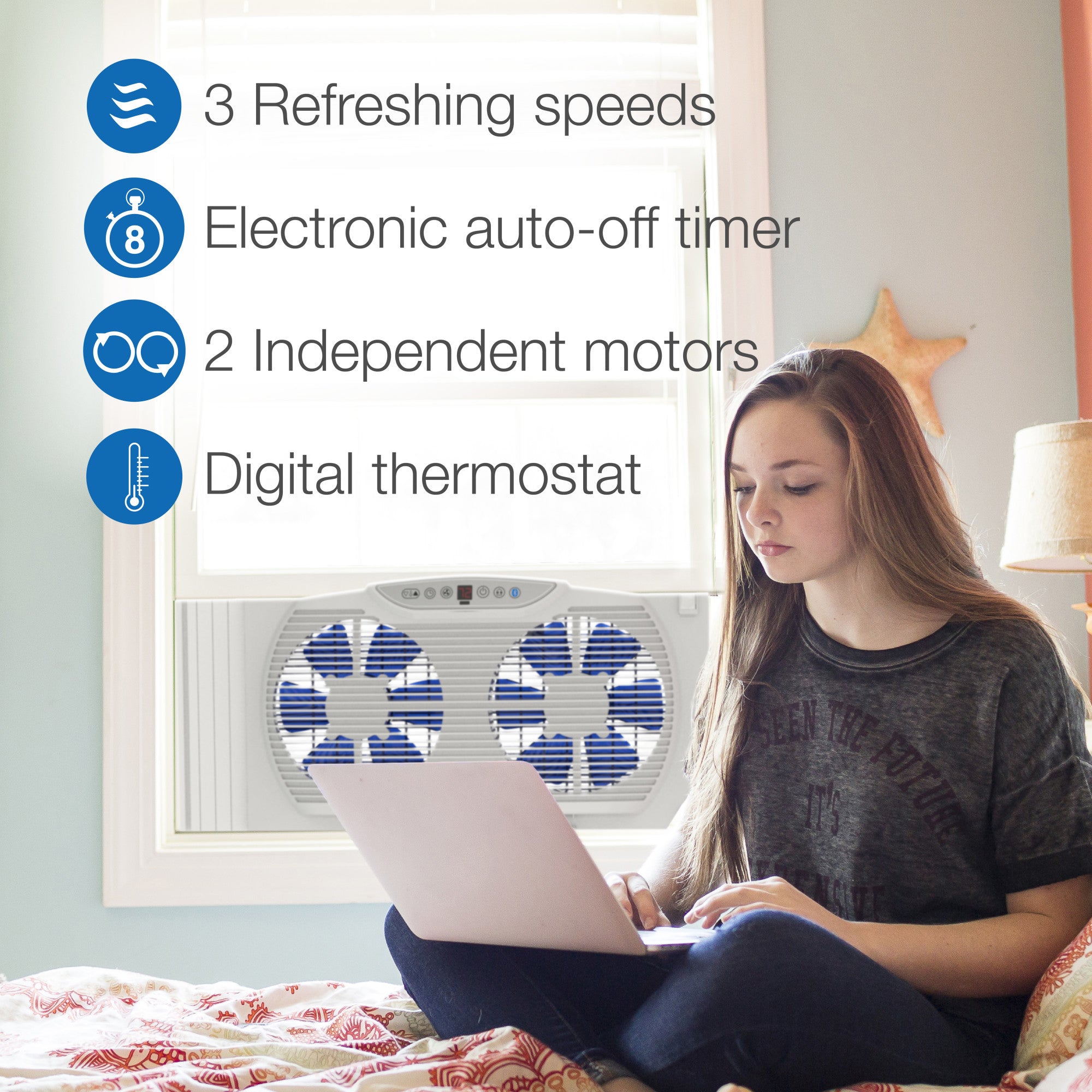 Lasko Electrically Reversible Twin Window Fan with Bluetooth® Technology, W09560, White - Image 4