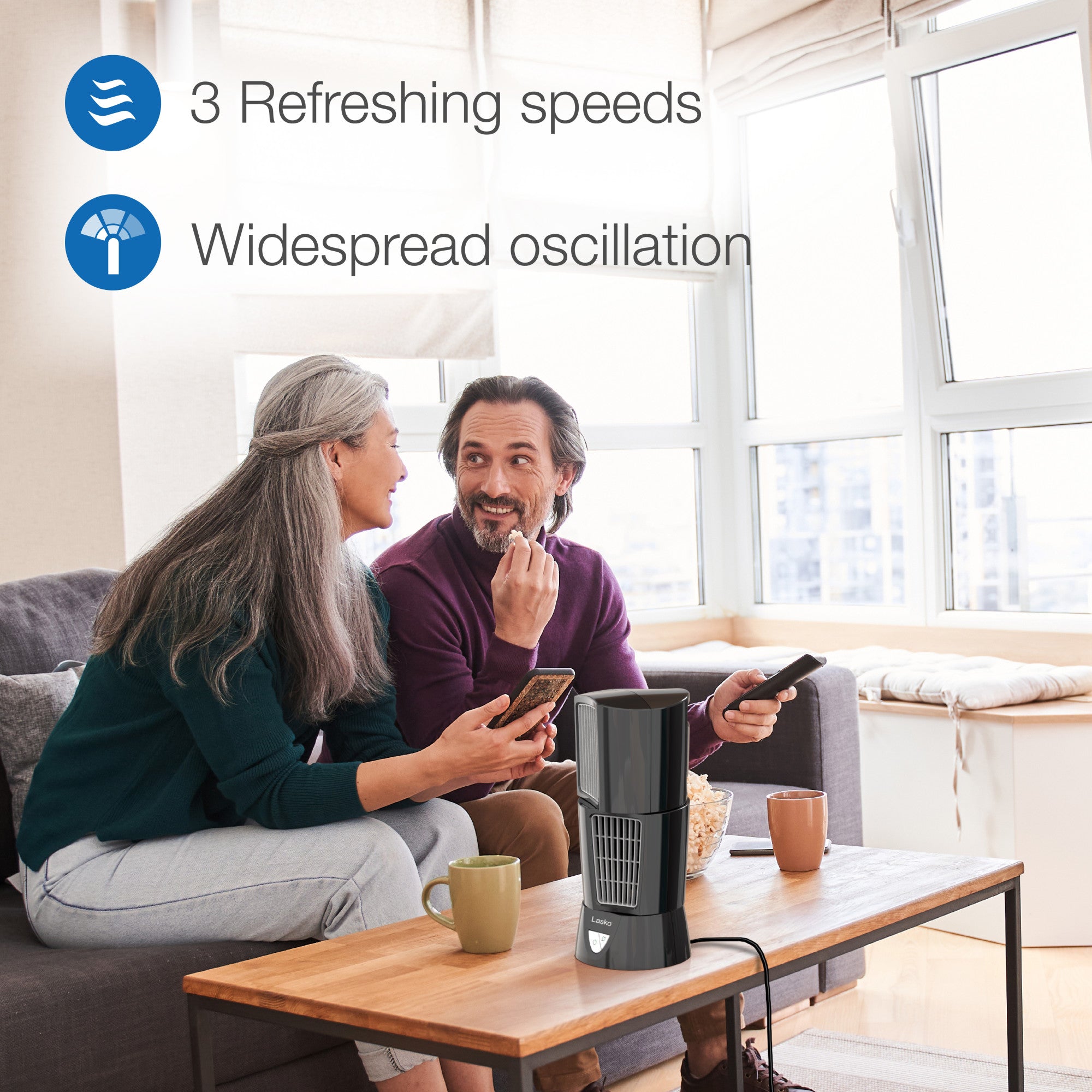 Lasko 14" Desktop Wind Tower 3-Speed Oscillating Table Fan, 4916, Black - Image 4