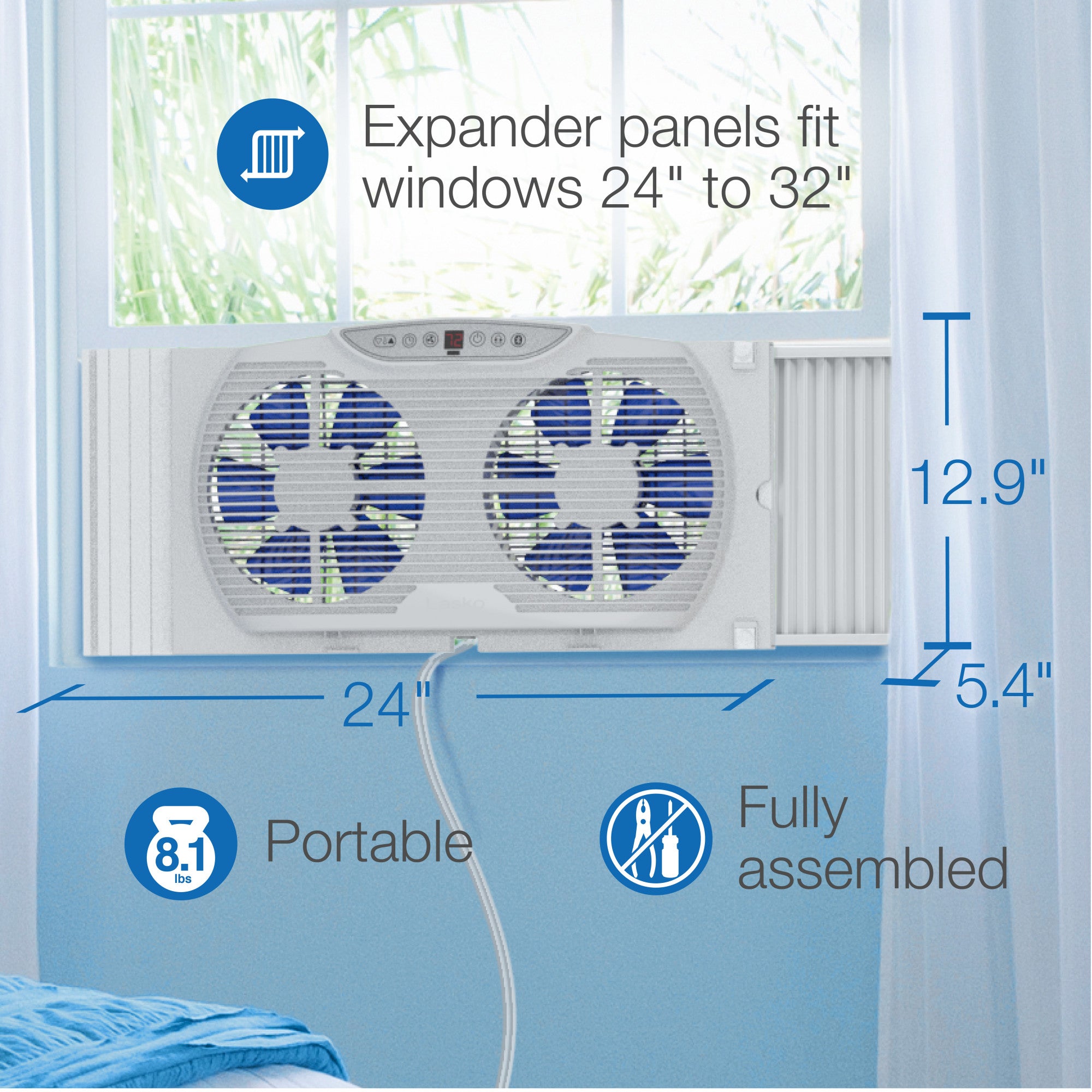 Lasko Electrically Reversible Twin Window Fan with Bluetooth® Technology, W09560, White - Image 6