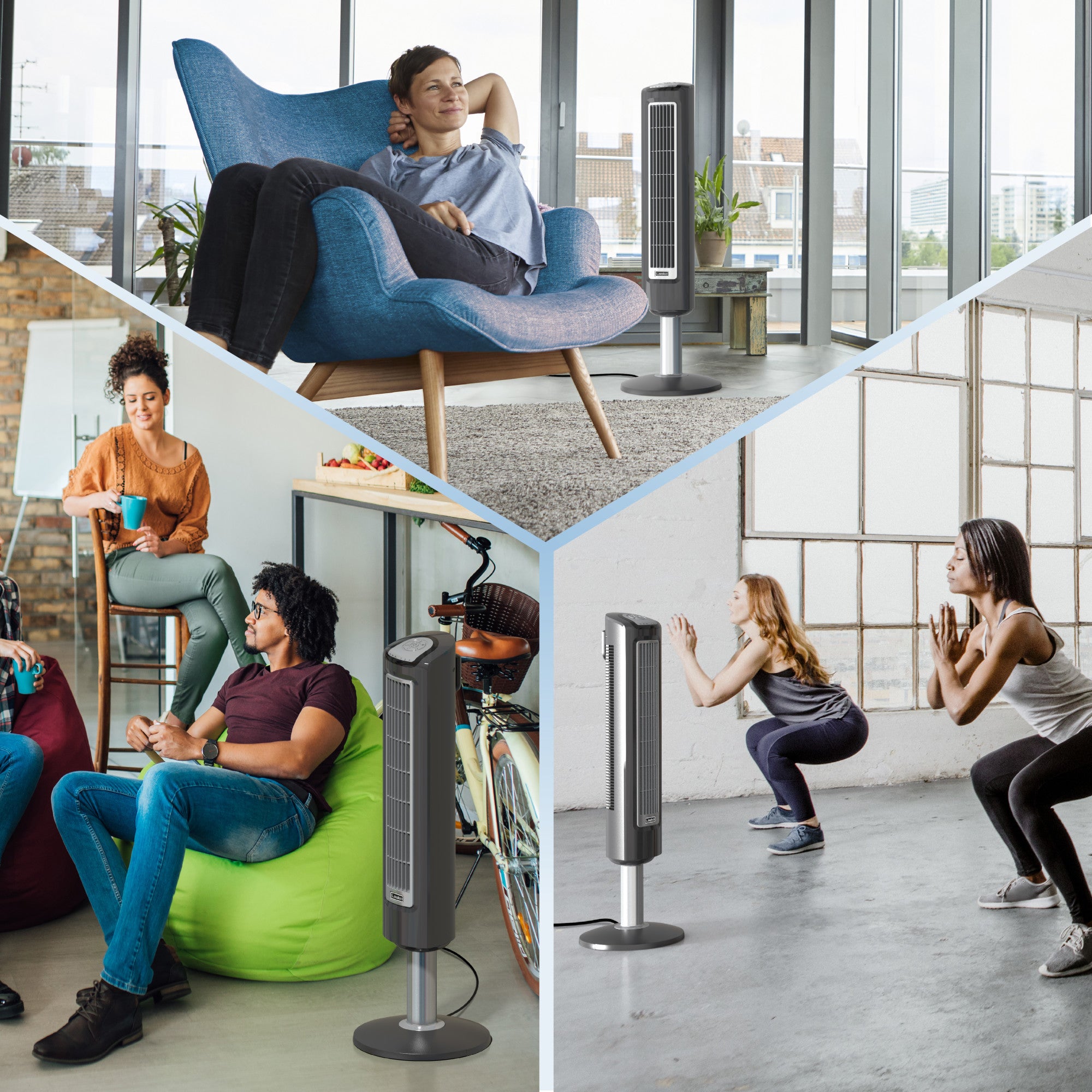 Lasko 38" Wind Tower 3-Speed Oscillating Tower Fan with Remote and Timer, 2519, Gray - Image 7