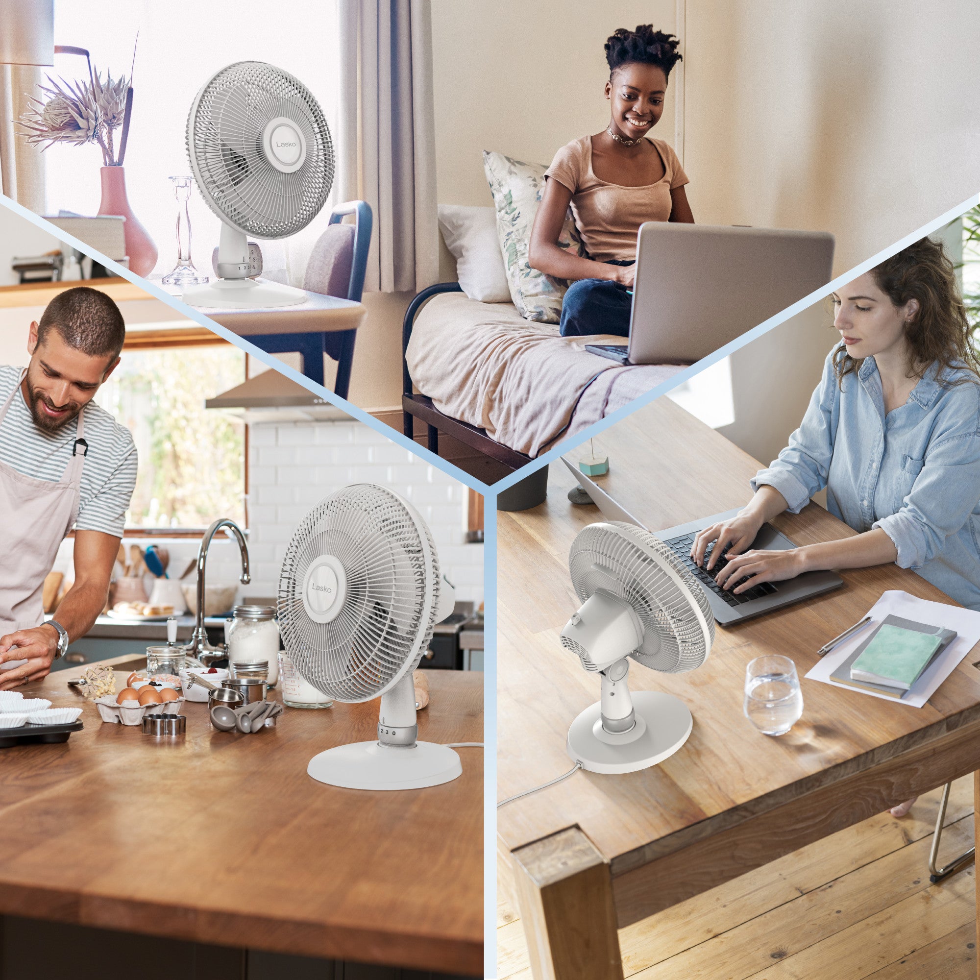 Lasko 12" Oscillating 3-Speed Personal Table Fan, D12225, White - Image 7