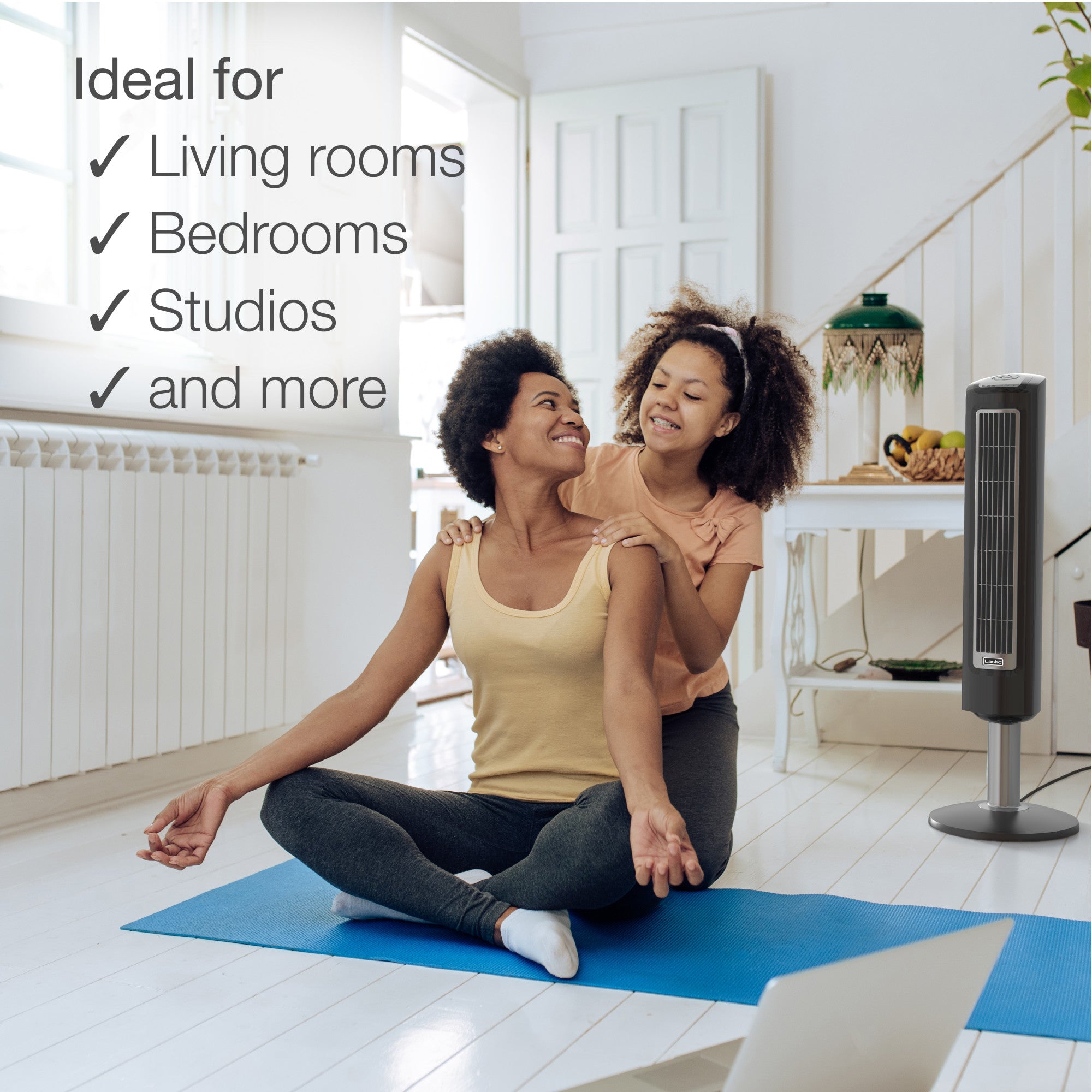 Lasko 38" Wind Tower 3-Speed Oscillating Tower Fan with Remote and Timer, 2519, Gray - Image 5