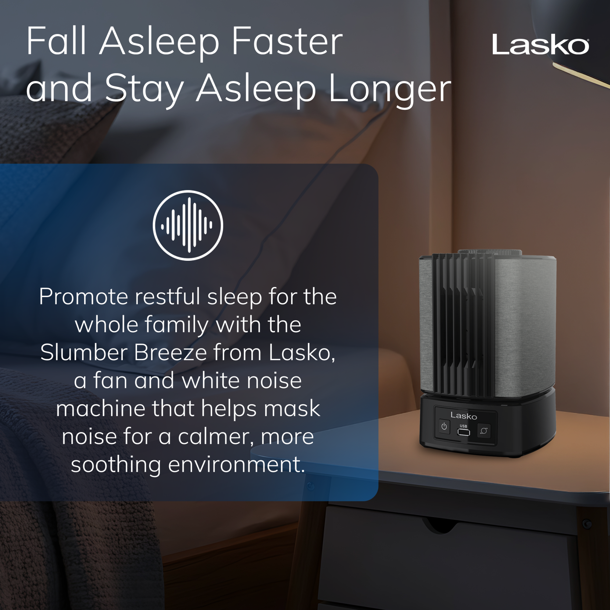 Lasko SlumberBreeze 2-in-1 Table Fan and White Noise Machine, SB100, Black - Image 4