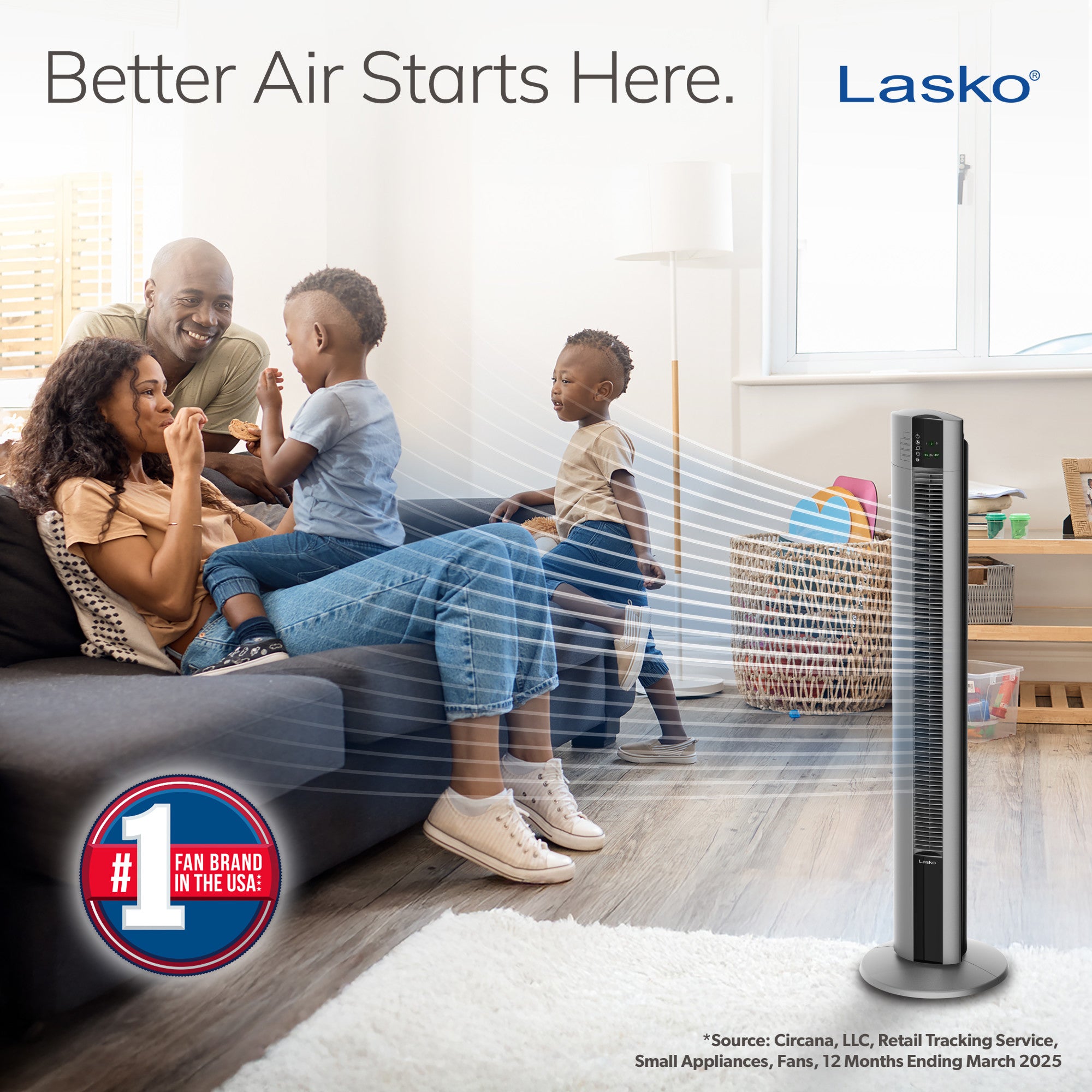 Lasko 48" Space-Saving Oscillating Performance Tower Fan with Remote, T48314, Grey - Image 2