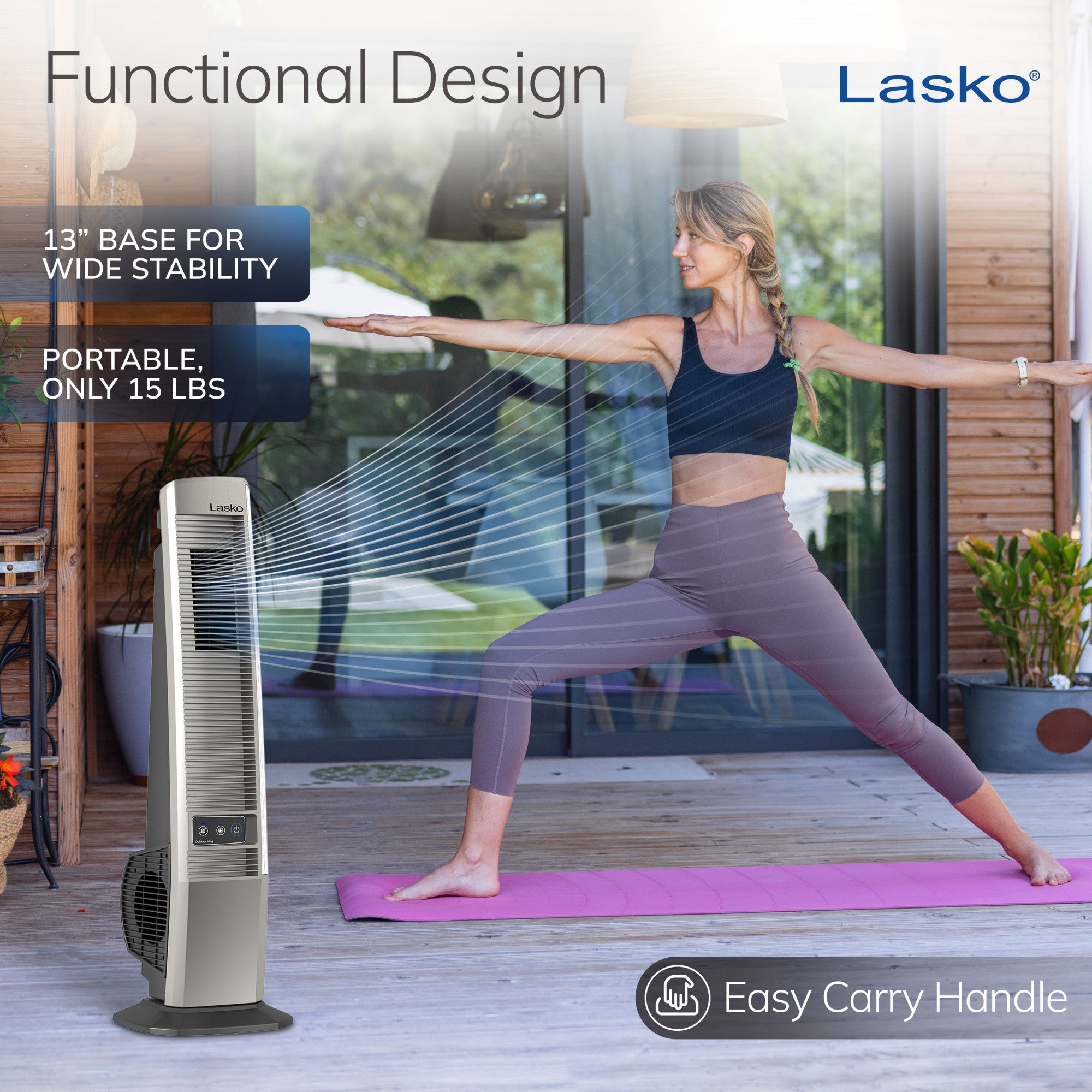 Lasko 42" 4-Speed Oscillating Outdoor Tower Fan with 10-Foot Power Cord, YF202, Gray - Image 4