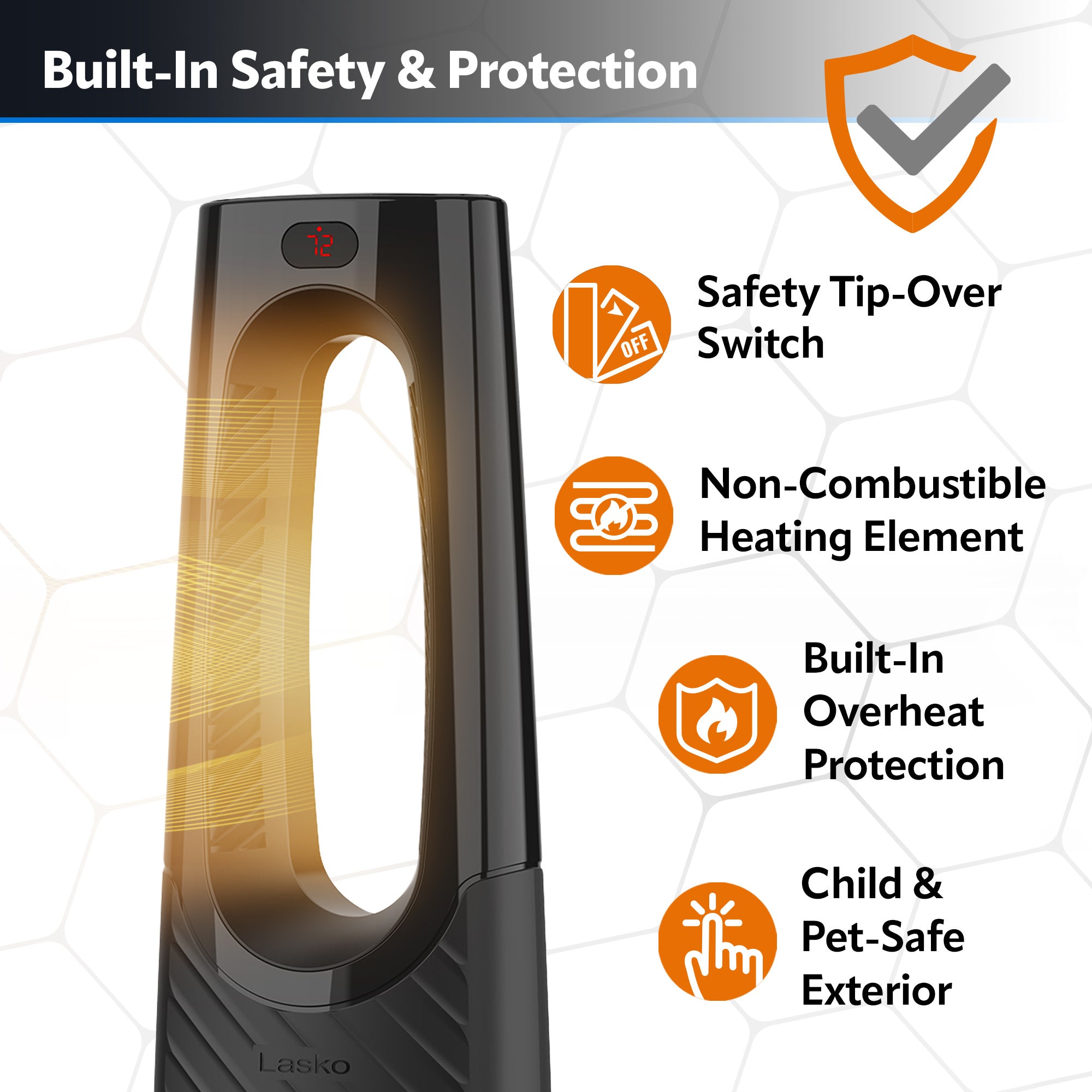 Lasko 1500W Bladeless Tower Heater with Tip Over Switch and Remote Control, CW210, black - Image 4