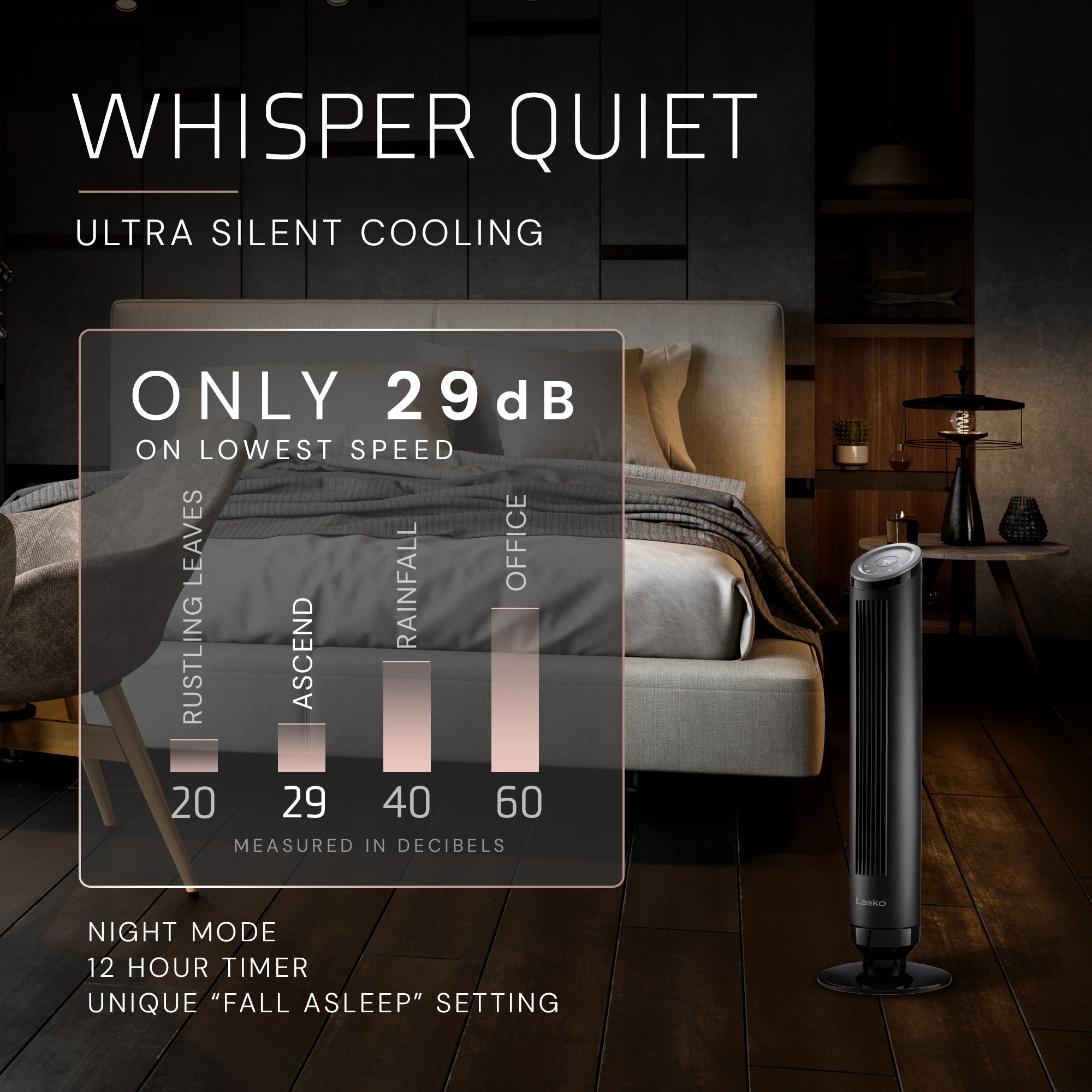 Lasko Summit Ascend OST100 36" Oscillating Tower Fan with Remote Control: Black - Image 4