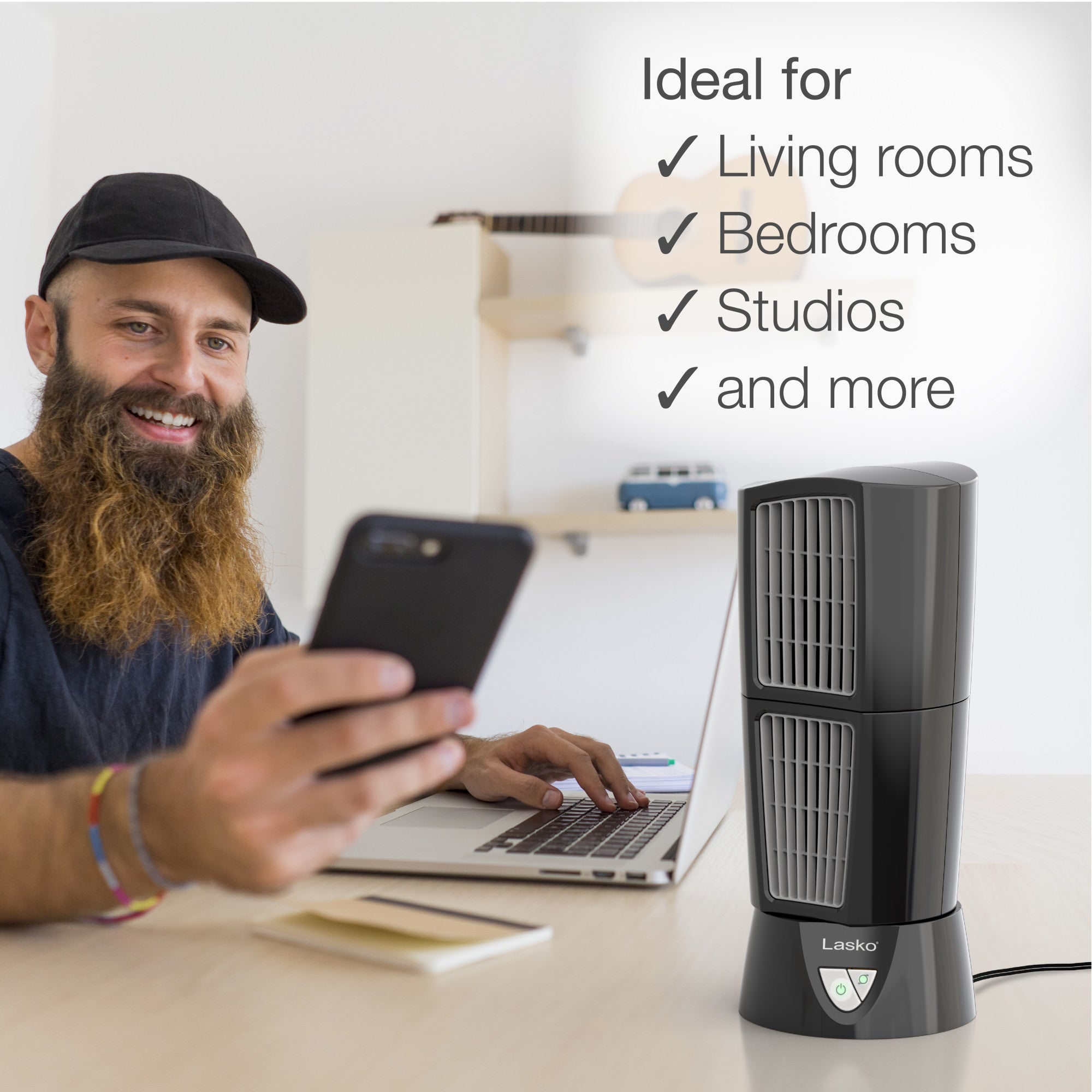 Lasko 14" Desktop Wind Tower 3-Speed Oscillating Table Fan, 4916, Black - Image 5