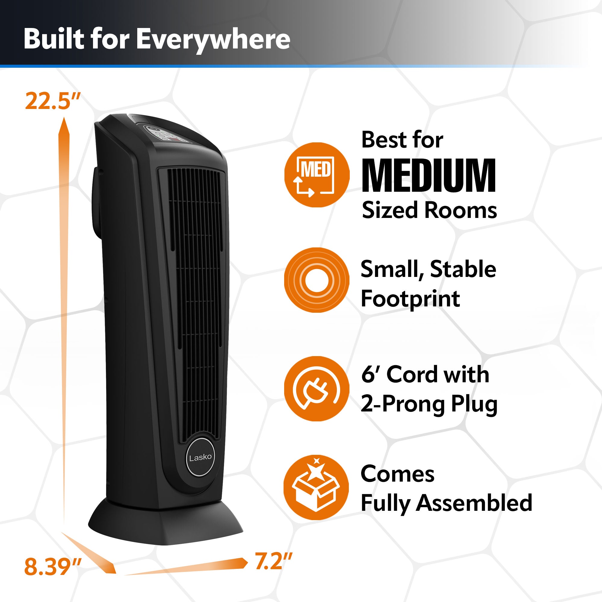 Lasko 1500W Oscillating Ceramic Tower Heater with Remote Control, 751321, Black - Image 5