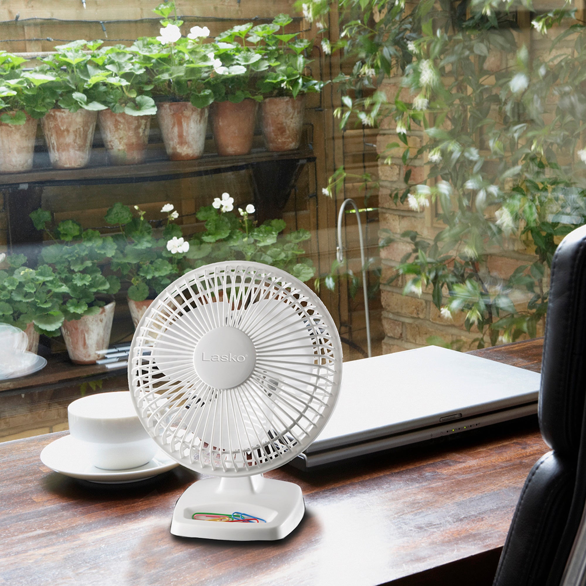 Lasko 6" 2-Speed Personal Table Fan with Storage Tray, 2002W, White - Image 9