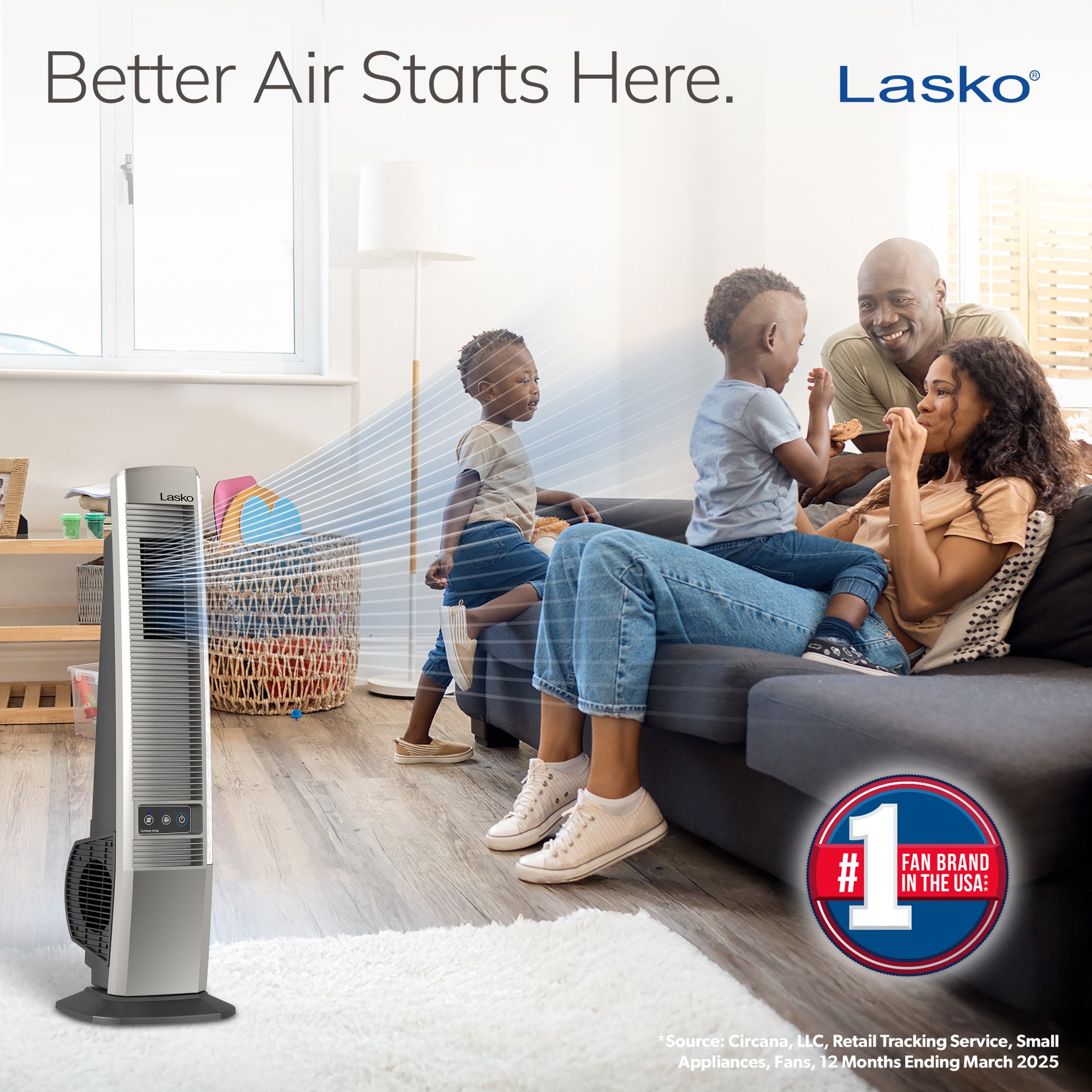 Lasko 42" 4-Speed Oscillating Outdoor Tower Fan with 10-Foot Power Cord, YF202, Gray - Image 2