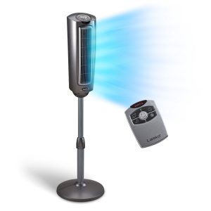 Lasko 52 in. Adjustable Space-Saving Oscillating Pedestal Tower Fan with 3-Speeds, Timer and Remote, Gray, 2535