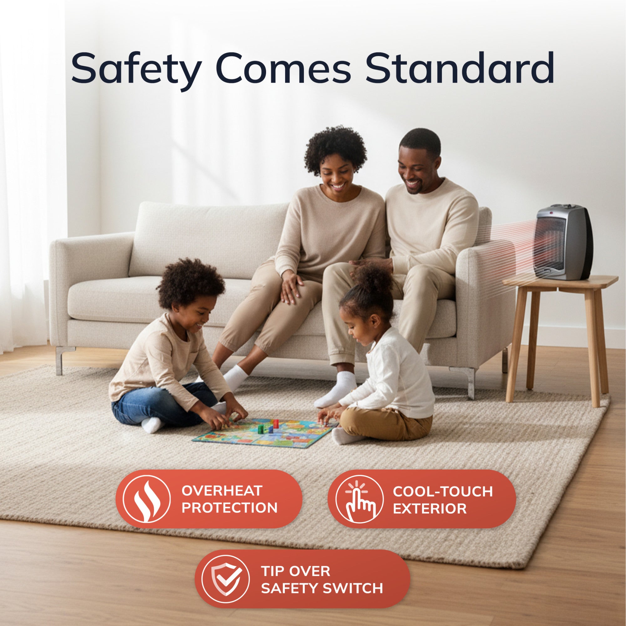 Lasko 1500W 2-Speed Ceramic Space Heater with Tip-Over Safety Switch, 754201, Gray - Image 4