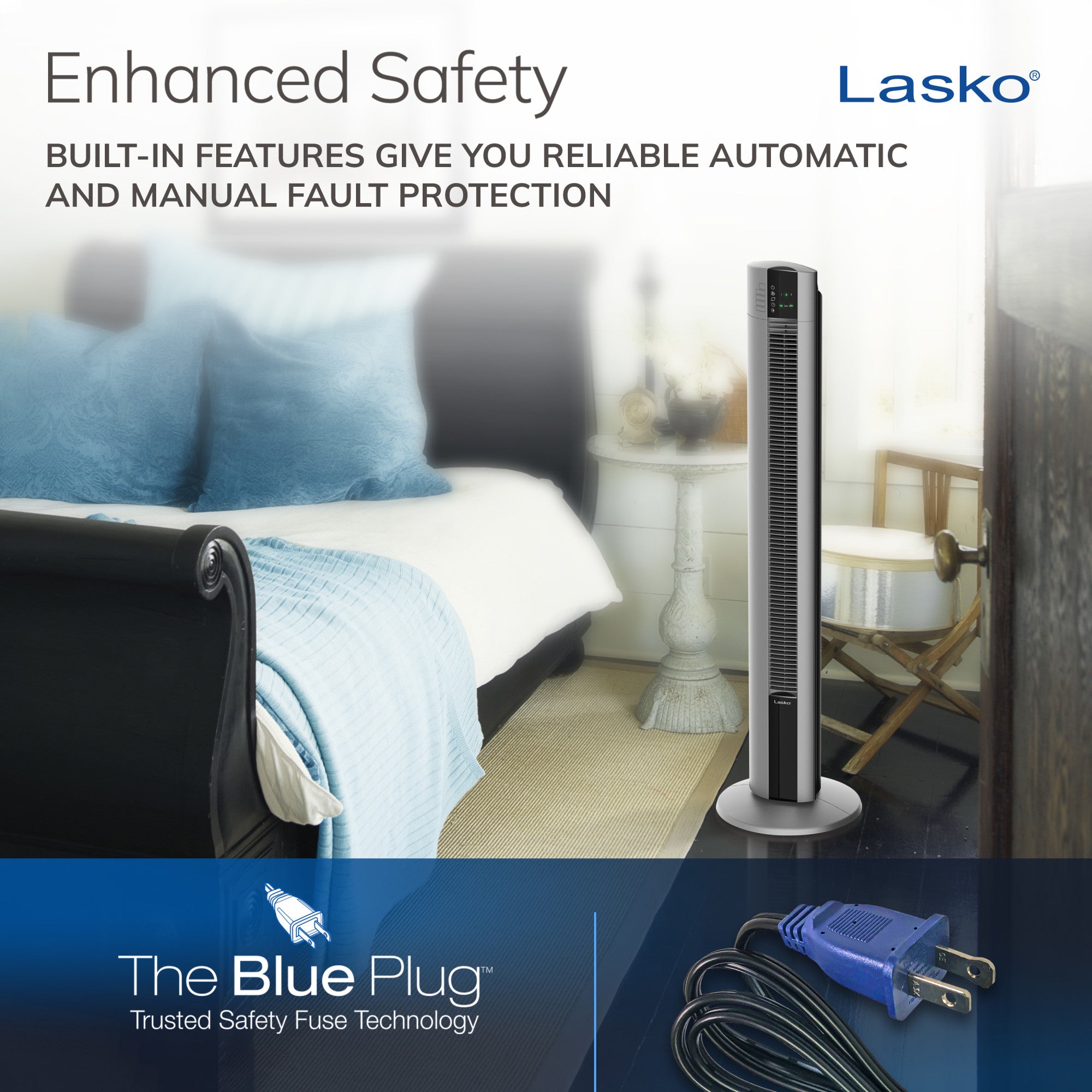 Lasko 48" Space-Saving Oscillating Performance Tower Fan with Remote, T48314, Grey - Image 6