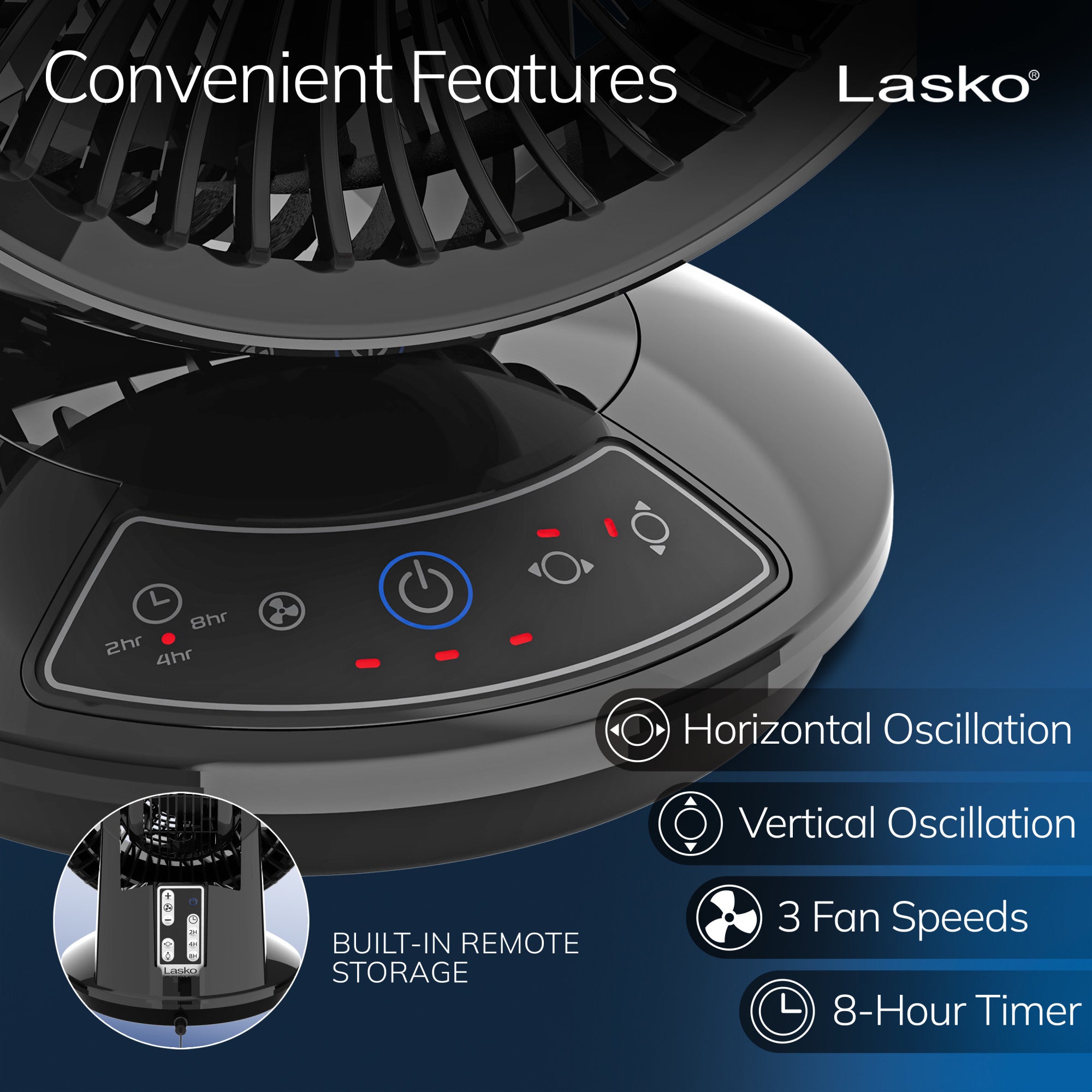 Lasko A12558 Whirlwind 7" Orbital Motion 3-Speed Air Circulator Fan: black - Image 4