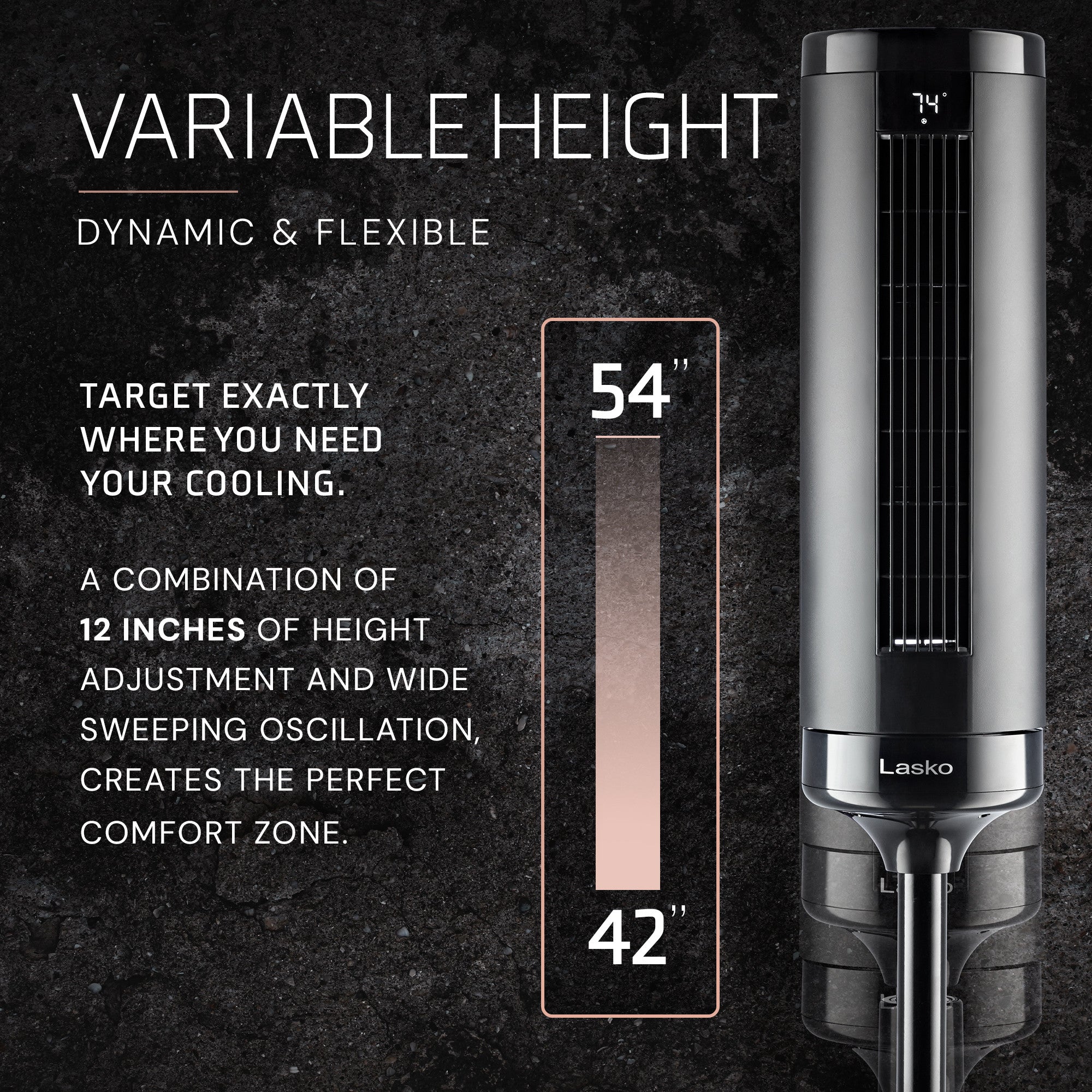 Lasko Summit Elevation EST100 54" Oscillating Pedestal Tower Fan with Remote Control: Black - Image 5