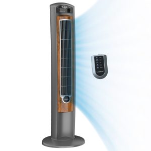 Lasko 42" Wind Curve Tower Fan with Ionizer and Remote, 2554, Gray/Woodgrain
