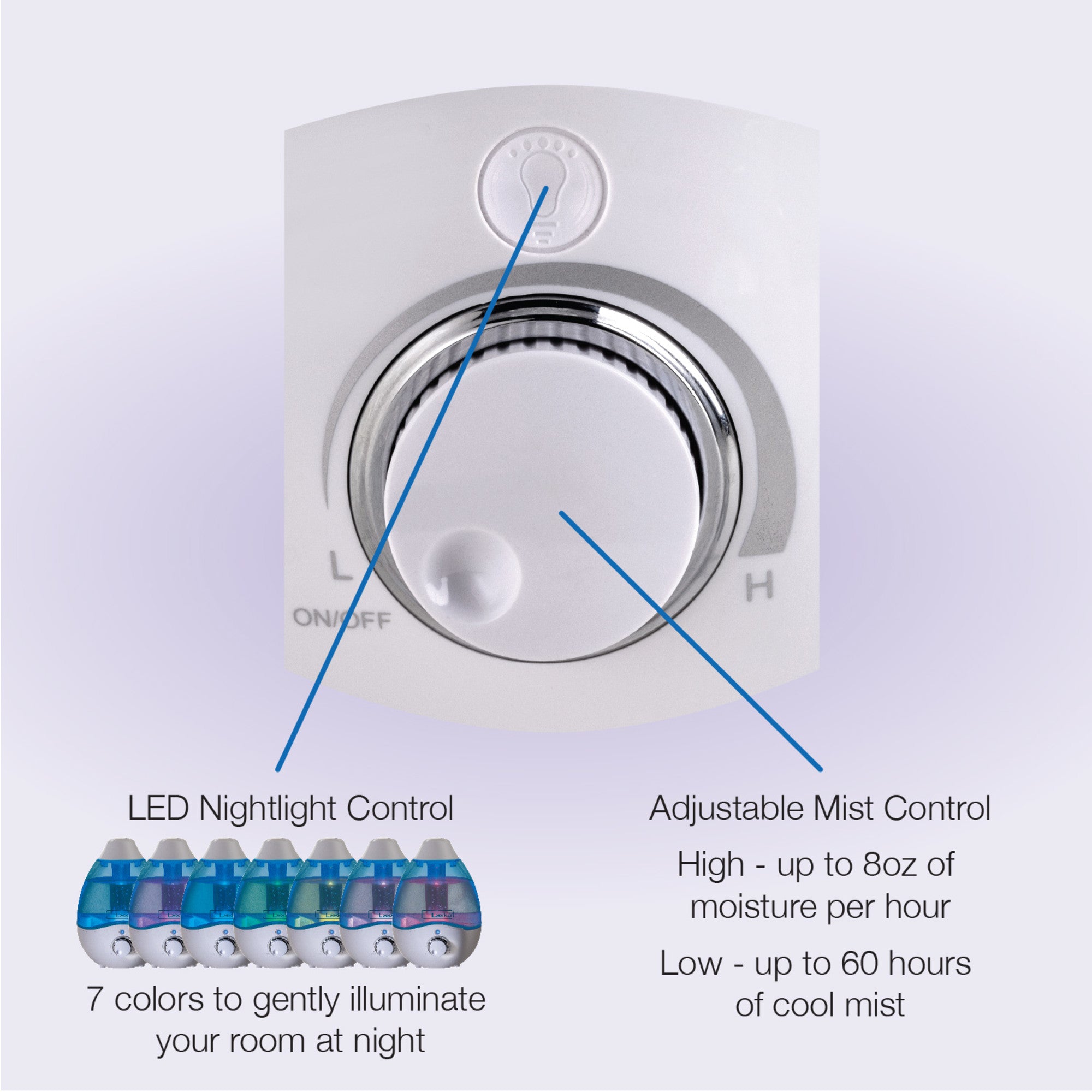Lasko Ultrasonic Cool Mist Humidifier with Scent Tray and Nightlight, UH200, White and Blue - Image 4