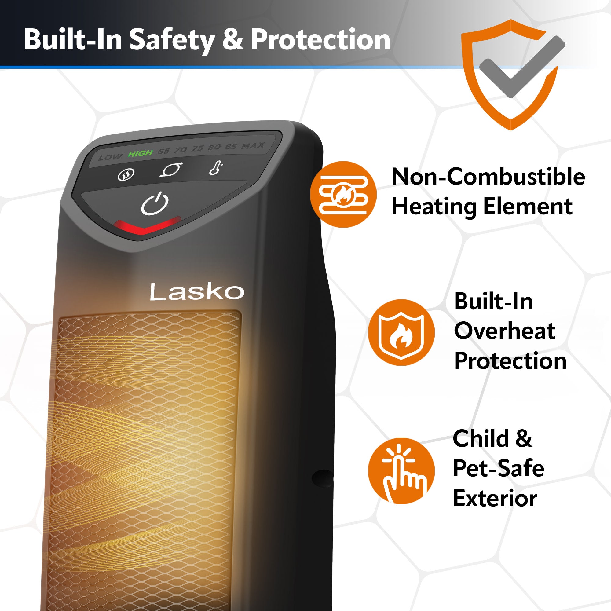 Lasko 1500W Electric 14" Personal Oscillating Ceramic Tower Space Heater, CT14320, Black - Image 4