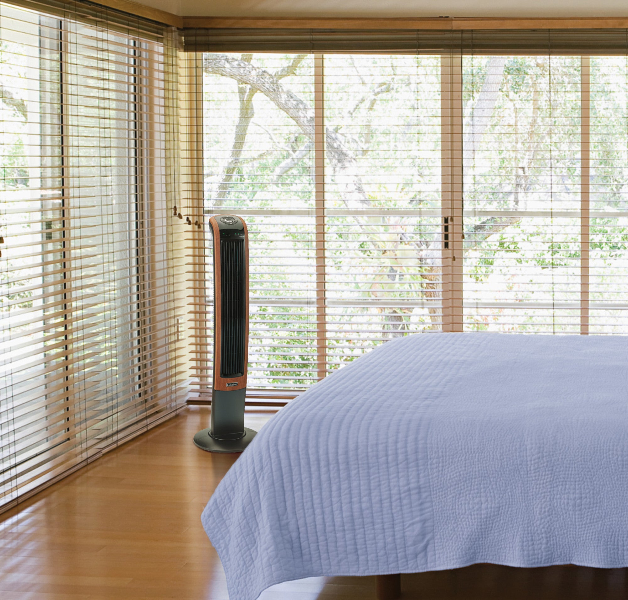 Lasko 42" Wind Curve 3-Speed Oscillating Tower Fan with Bluetooth® Technology, T42905, Woodgrain - Image 14