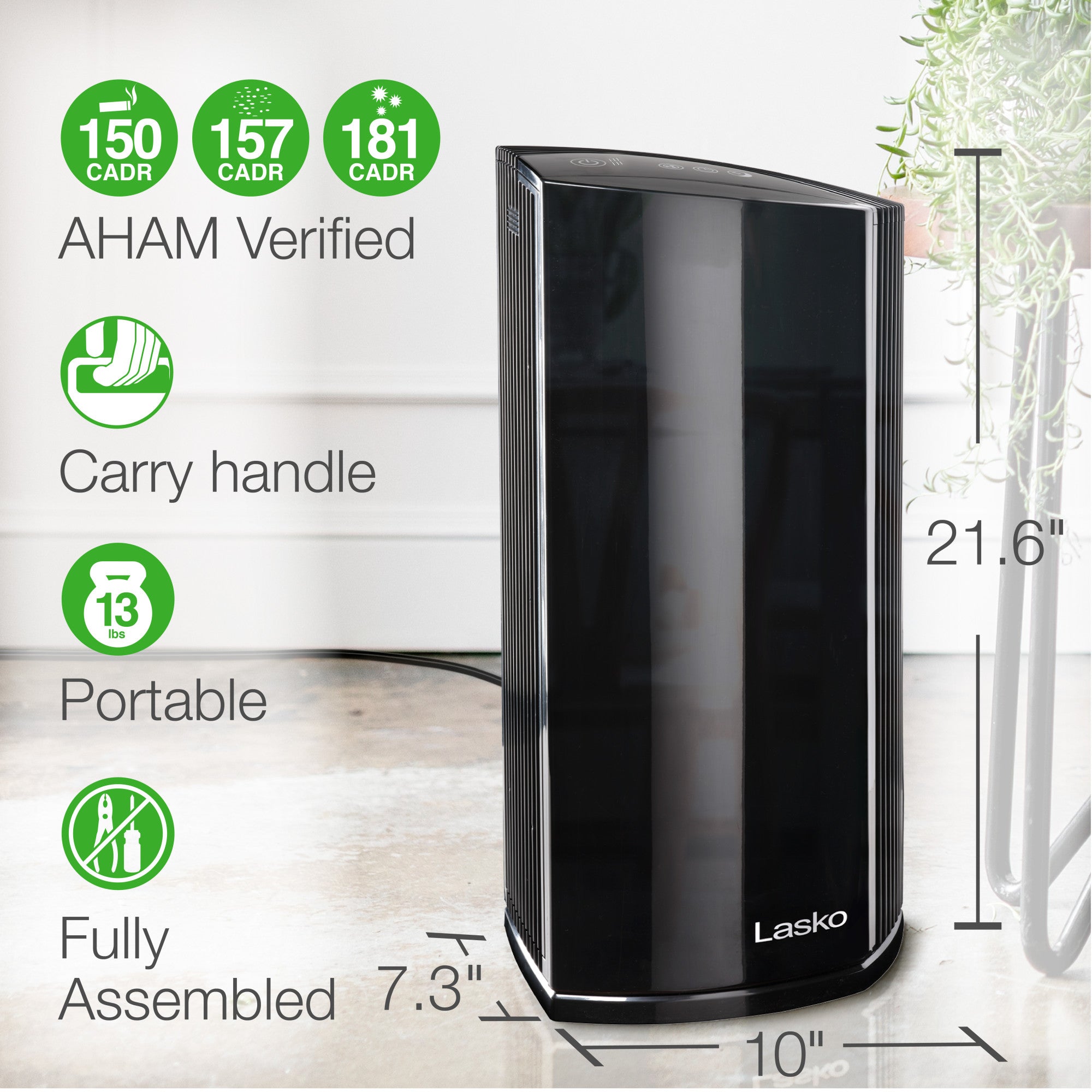 Lasko Smart Air Purifier with True HEPA Filter, Works with Alexa, LP450S, Black - Image 6