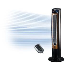 Lasko 42" Wind Curve 3-Speed Tower Fan with Fresh Air Ionizer and Remote, T42950, Black/Woodgrain