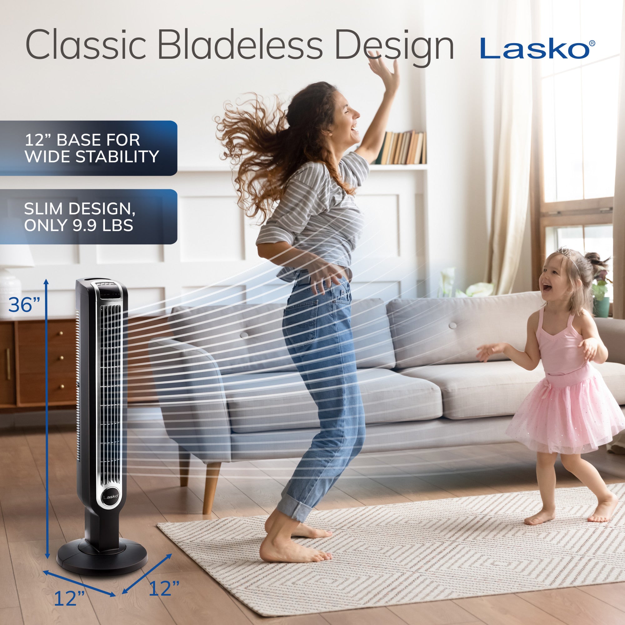 Lasko 36" 3-Speed Oscillating Tower Fan with Remote Control and Timer, 2511, Black - Image 4