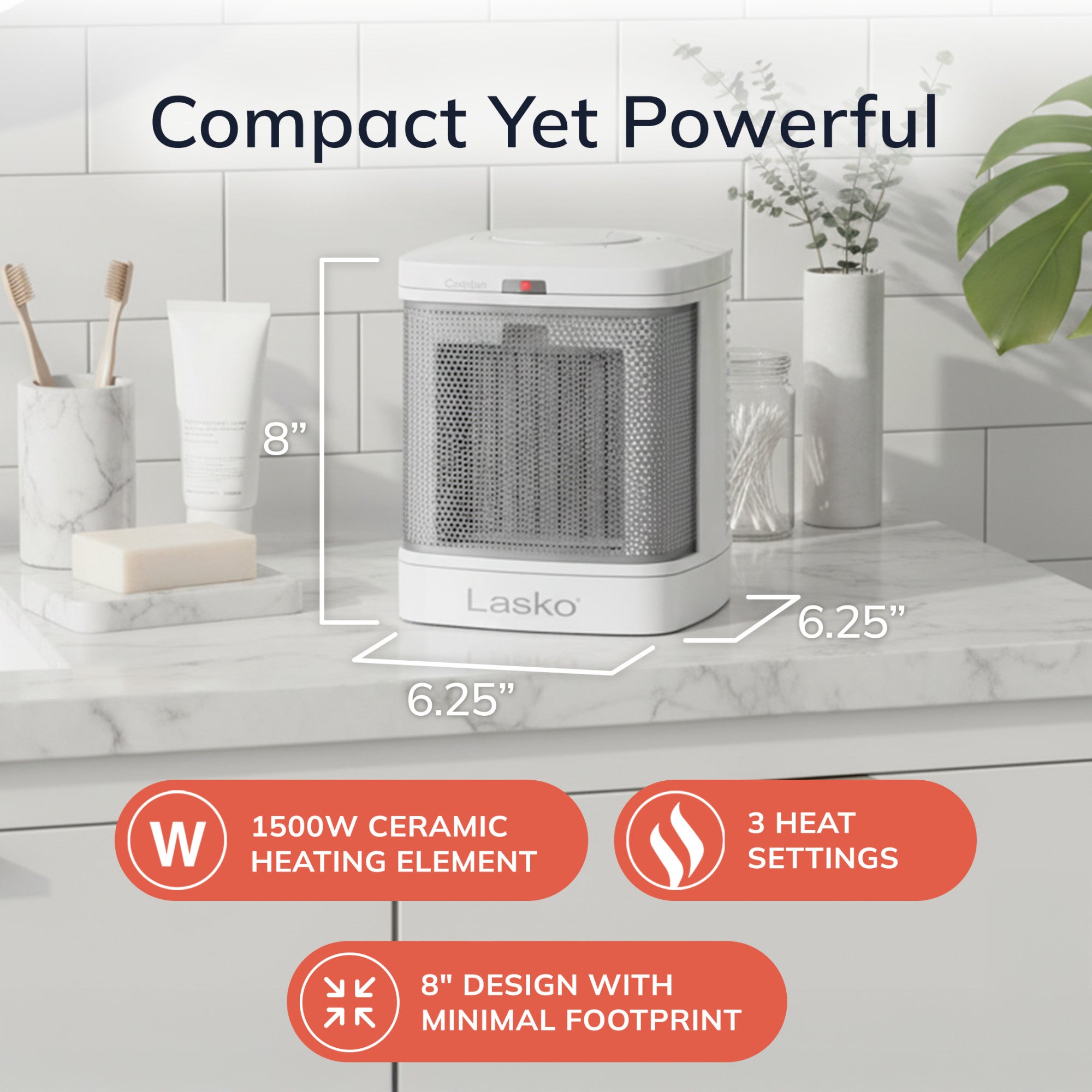 Lasko 1500W Bathroom Space Heater with ALCI Safety Plug and Timer, CD08200, White - Image 6