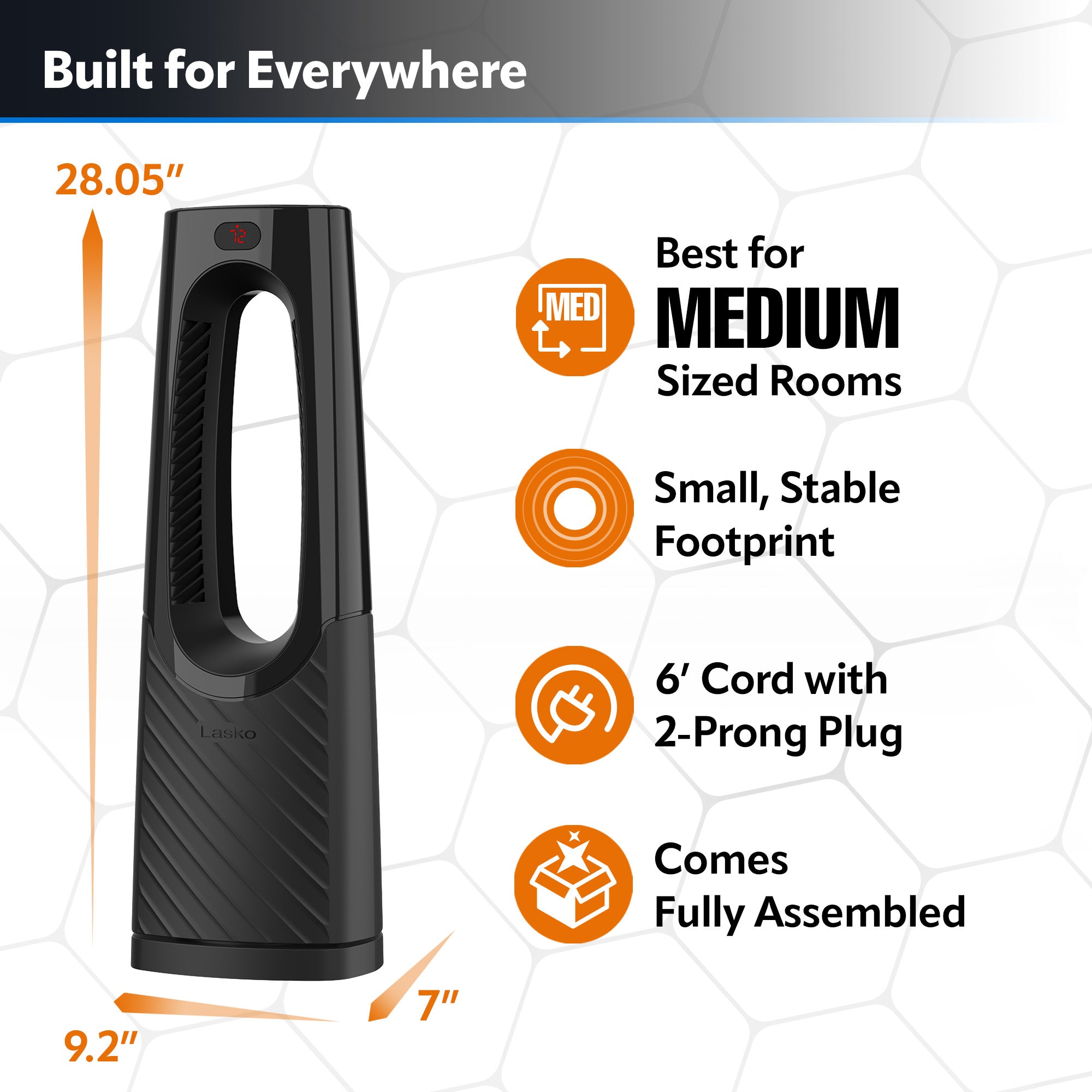 Lasko 1500W Bladeless Tower Heater with Tip Over Switch and Remote Control, CW210, black - Image 5