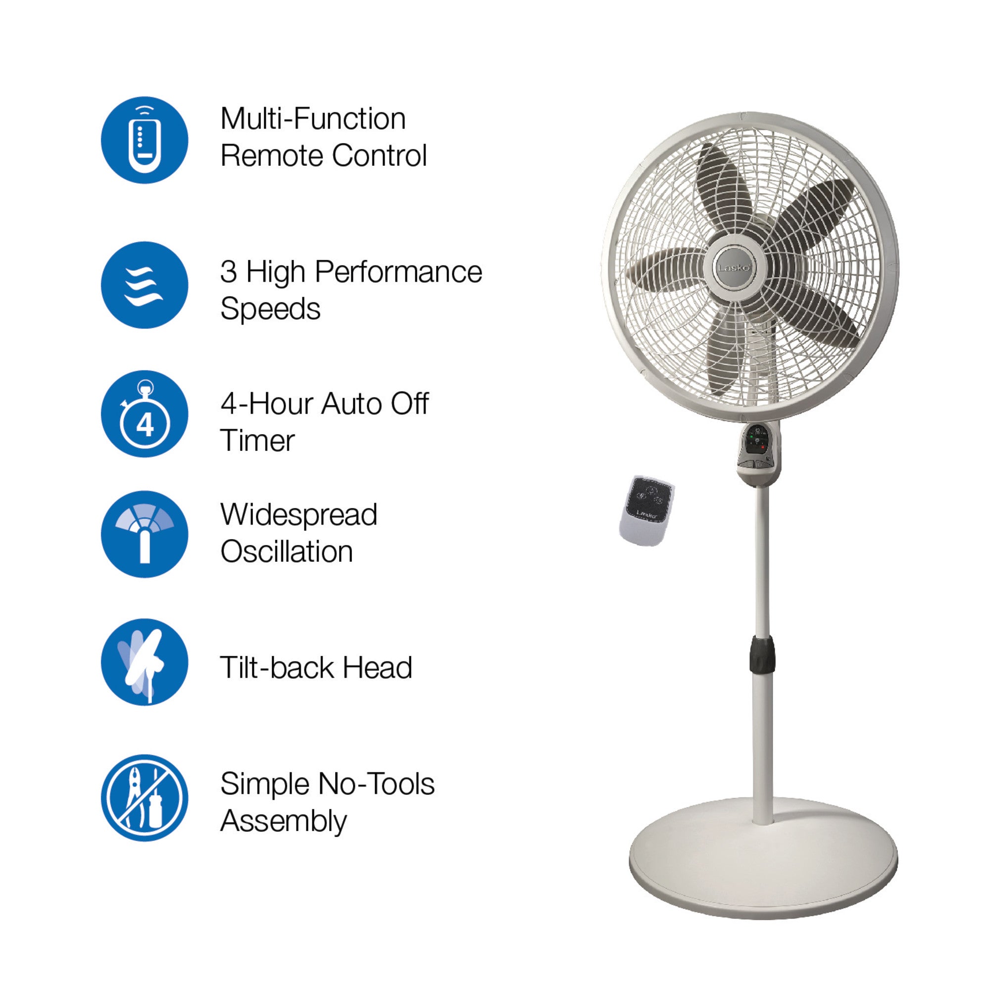 Lasko 18" 3-Speed Elegance & Performance Pedestal Fan with Remote, 1850, White - Image 8
