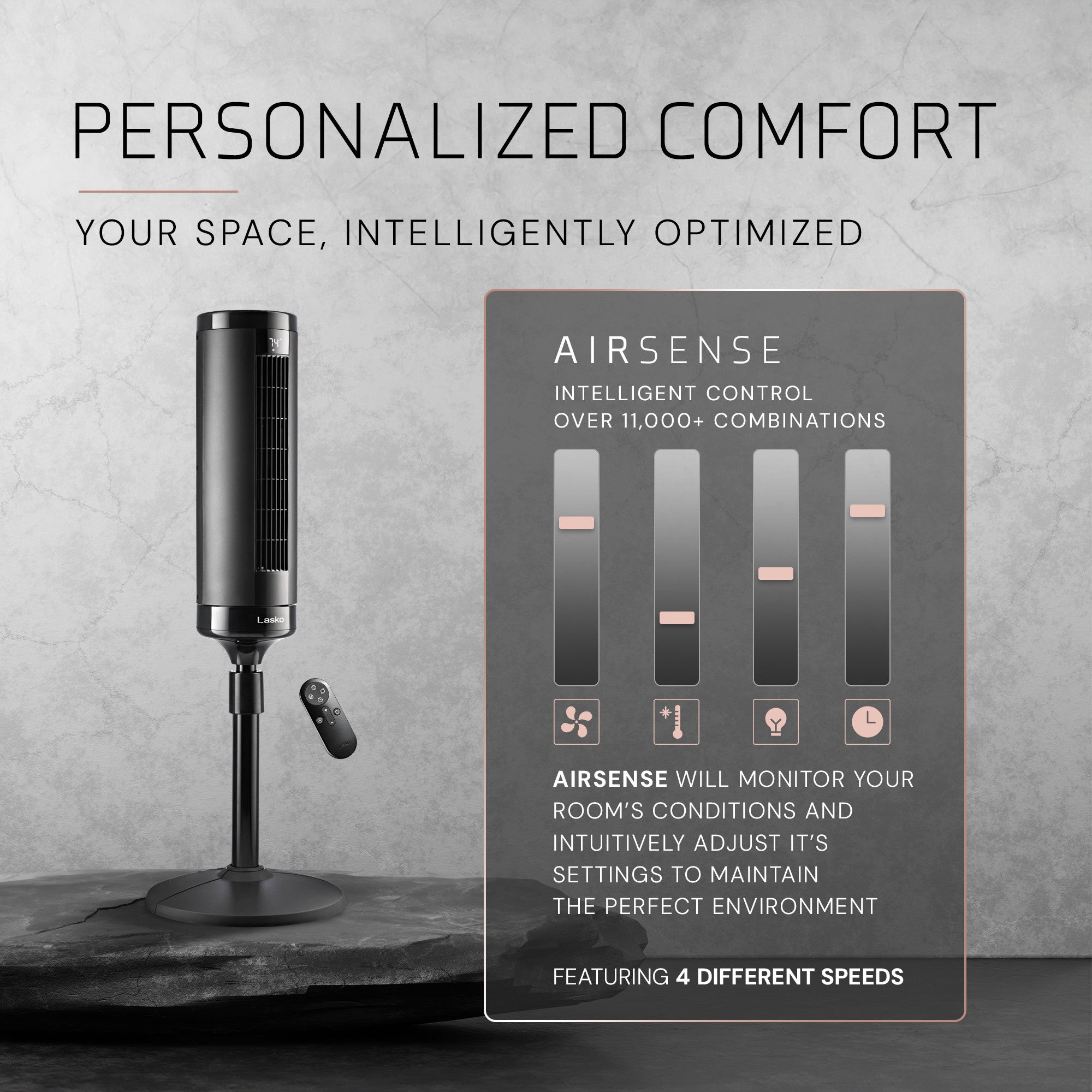 Lasko Summit Elevation EST100 54" Oscillating Pedestal Tower Fan with Remote Control: Black - Image 6