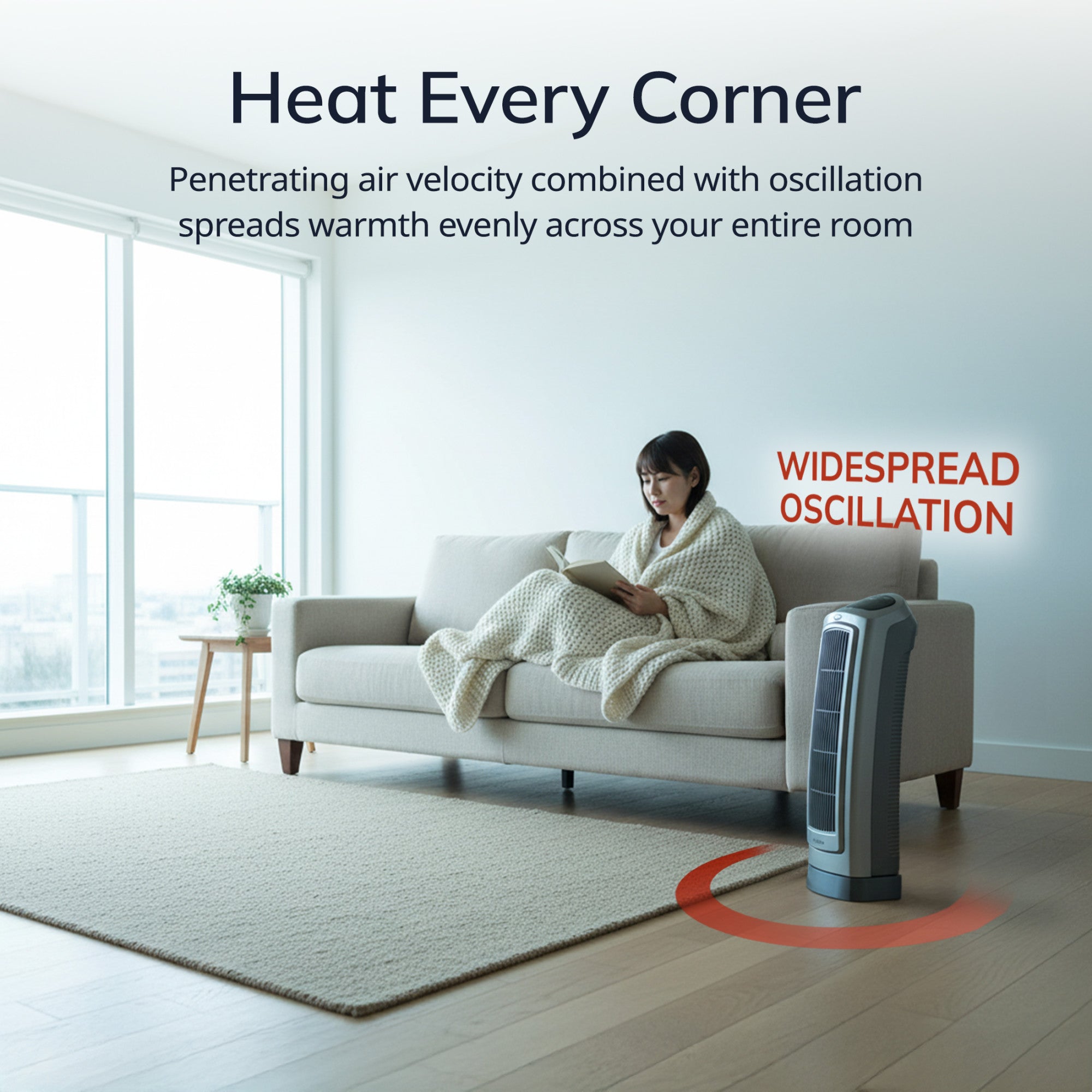 Lasko 1500W Electric Portable Oscillating Ceramic Space Heater Tower with Digital Display, 5538, Gray - Image 3