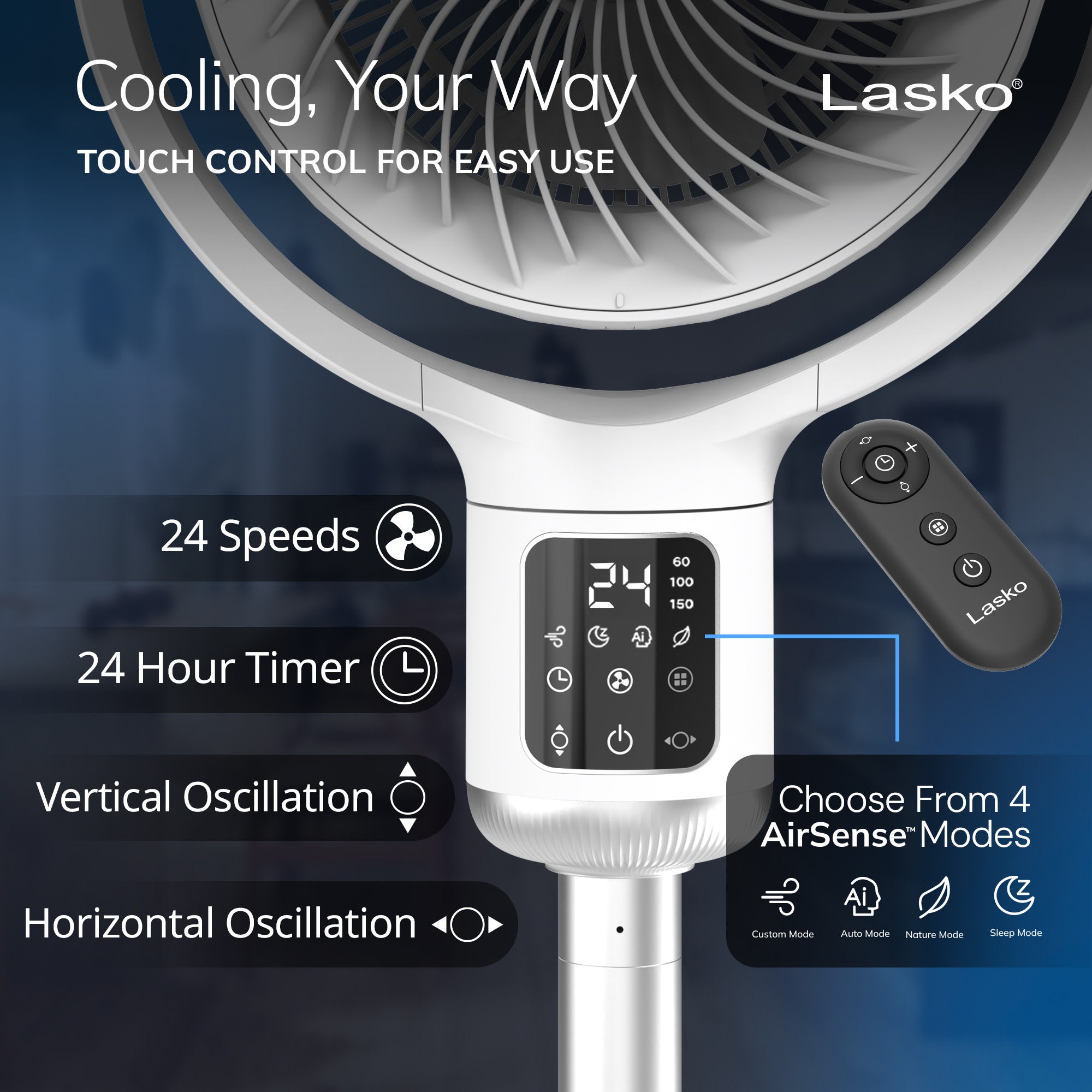 Lasko APDC301 Whirlwind Orbital Motion 24-Speed Pedestal Fan with Remote: White - Image 9