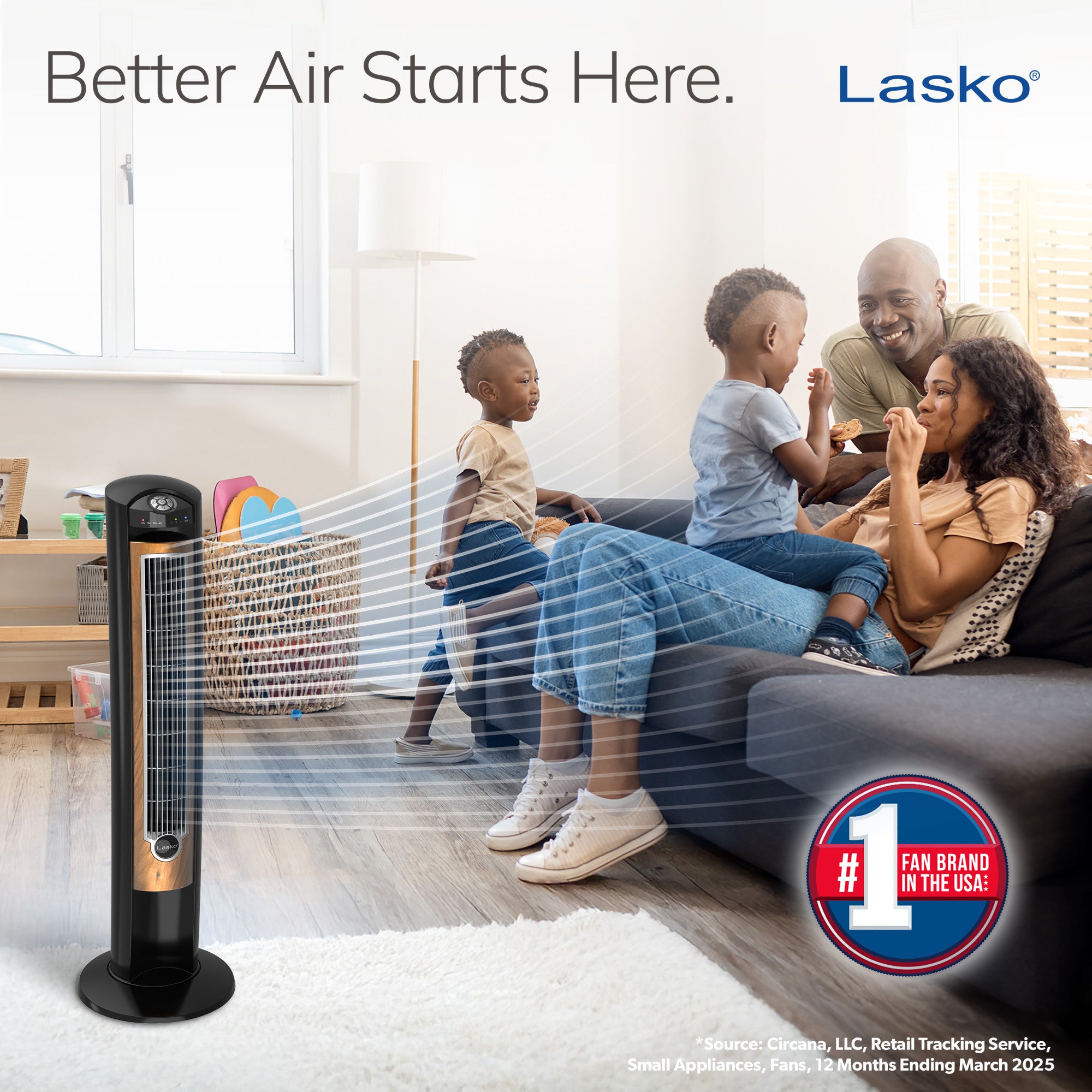 Lasko 42" Wind Curve 3-Speed Tower Fan with Fresh Air Ionizer and Remote, T42950, Black/Woodgrain - Image 2