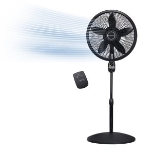Lasko 18" 3-Speed Oscillating Cyclone Pedestal Fan with Remote and Timer, 1843, Black